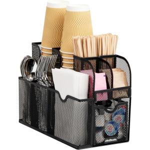 Mind Reader Countertop Organizer, Office Breakroom or Desktop Storage, 10-Compartment Caddy, Metal Mesh, Black