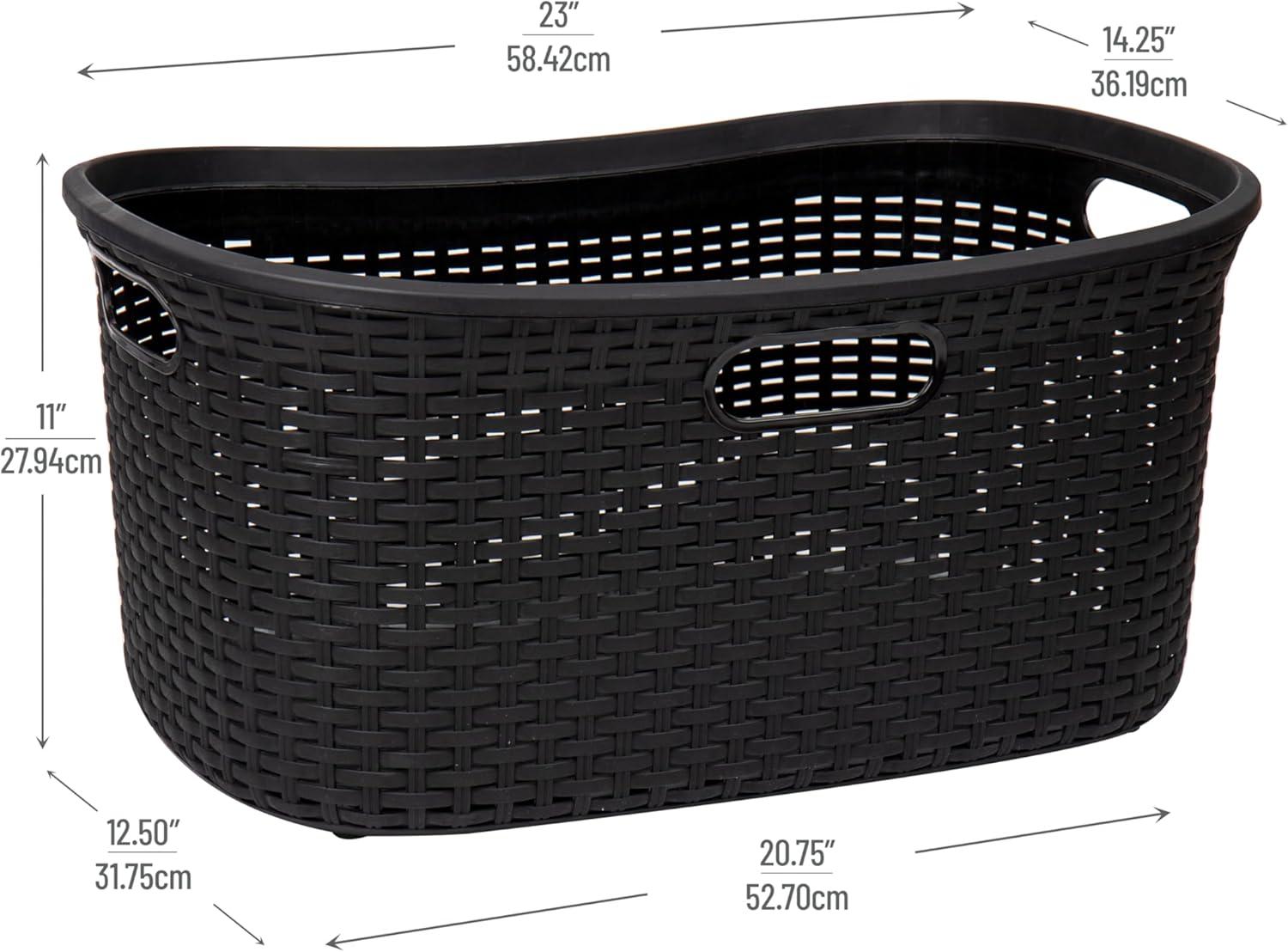 imageMind Reader 40L Laundry Basket Clothes Hamper Premium Wicker Design Plastic Set of 2 BlackBlack