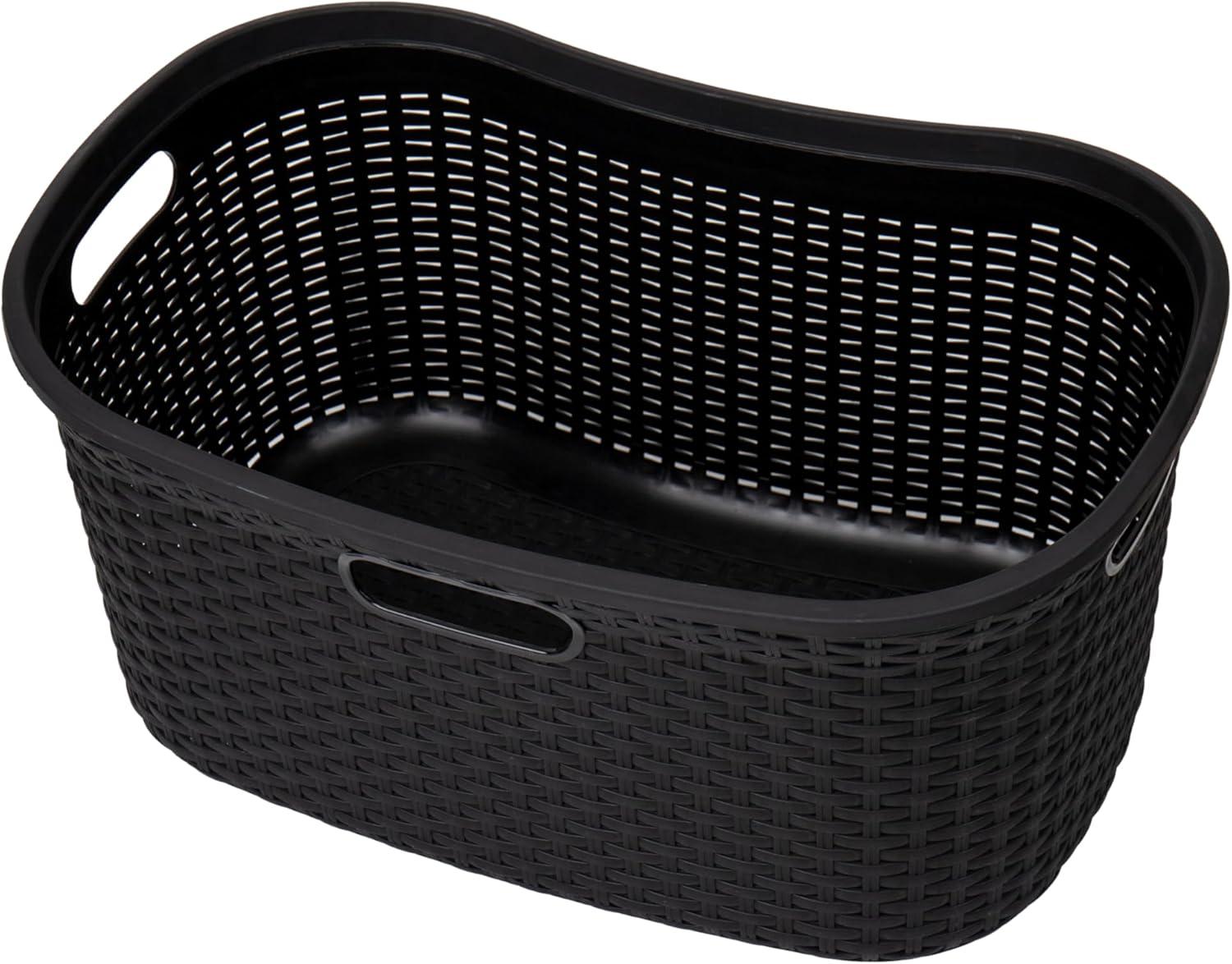 imageMind Reader 40L Laundry Basket Clothes Hamper Premium Wicker Design Plastic Set of 2 BlackBlack
