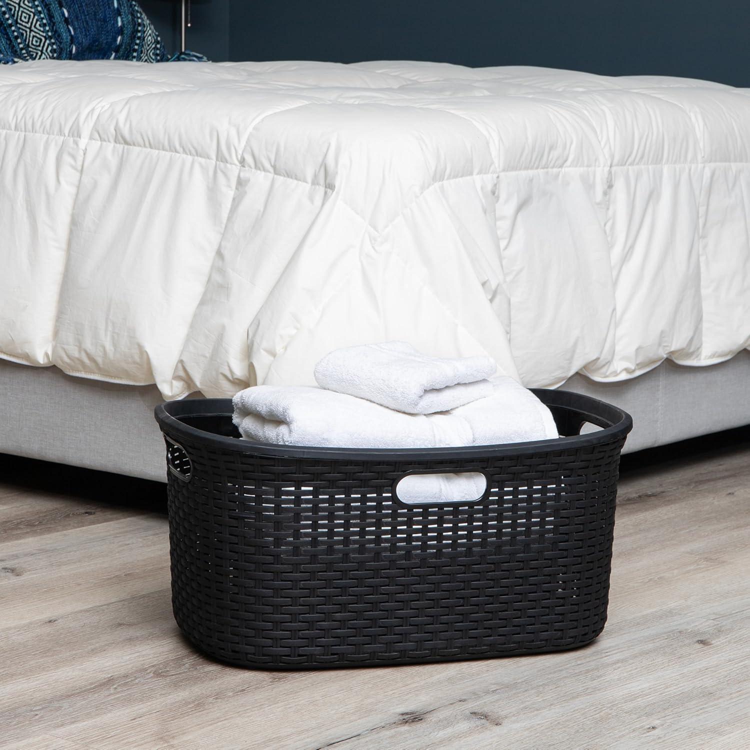 imageMind Reader 40L Laundry Basket Clothes Hamper Premium Wicker Design Plastic Set of 2 BlackBlack
