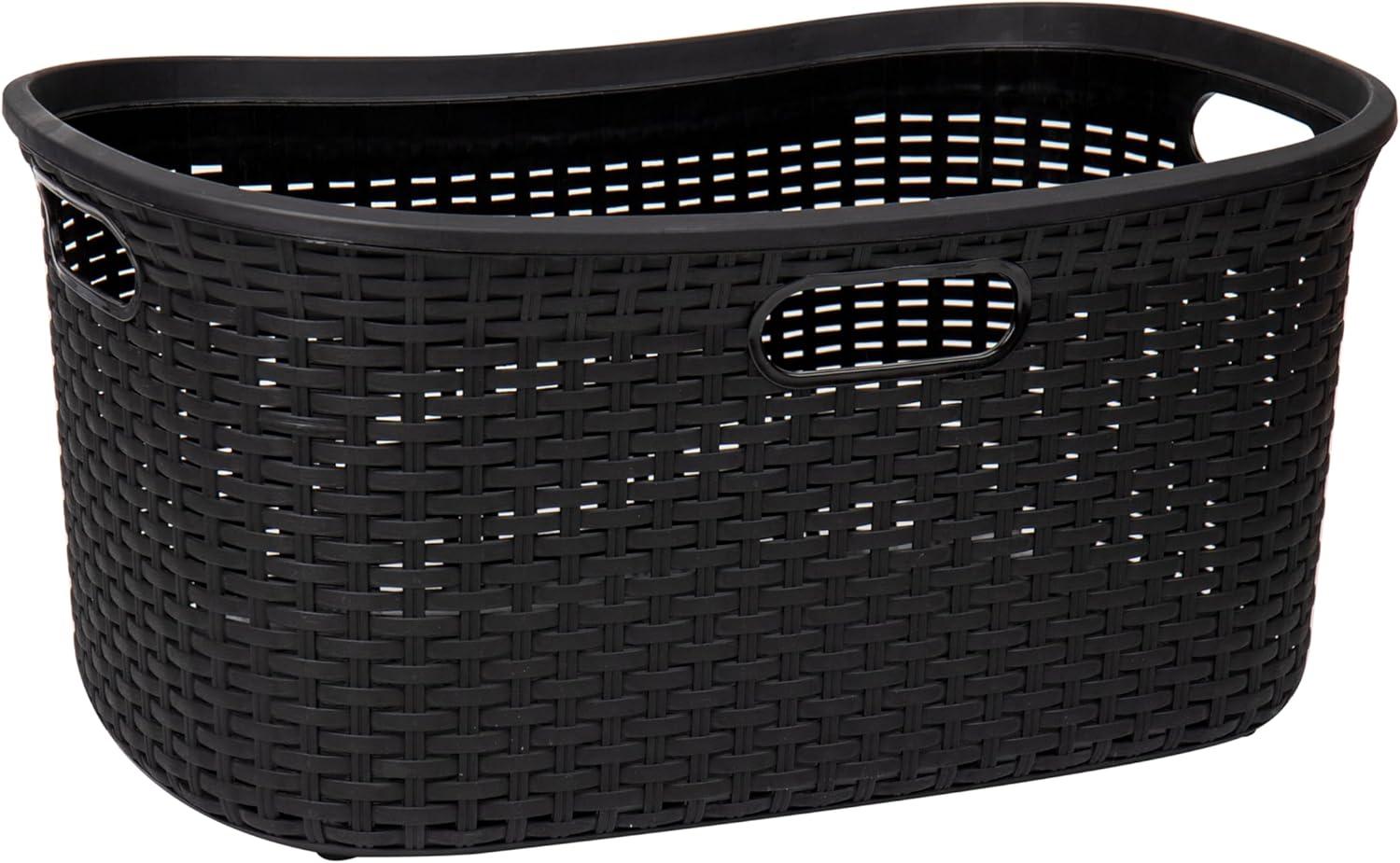 imageMind Reader 40L Laundry Basket Clothes Hamper Premium Wicker Design Plastic Set of 2 BlackBlack