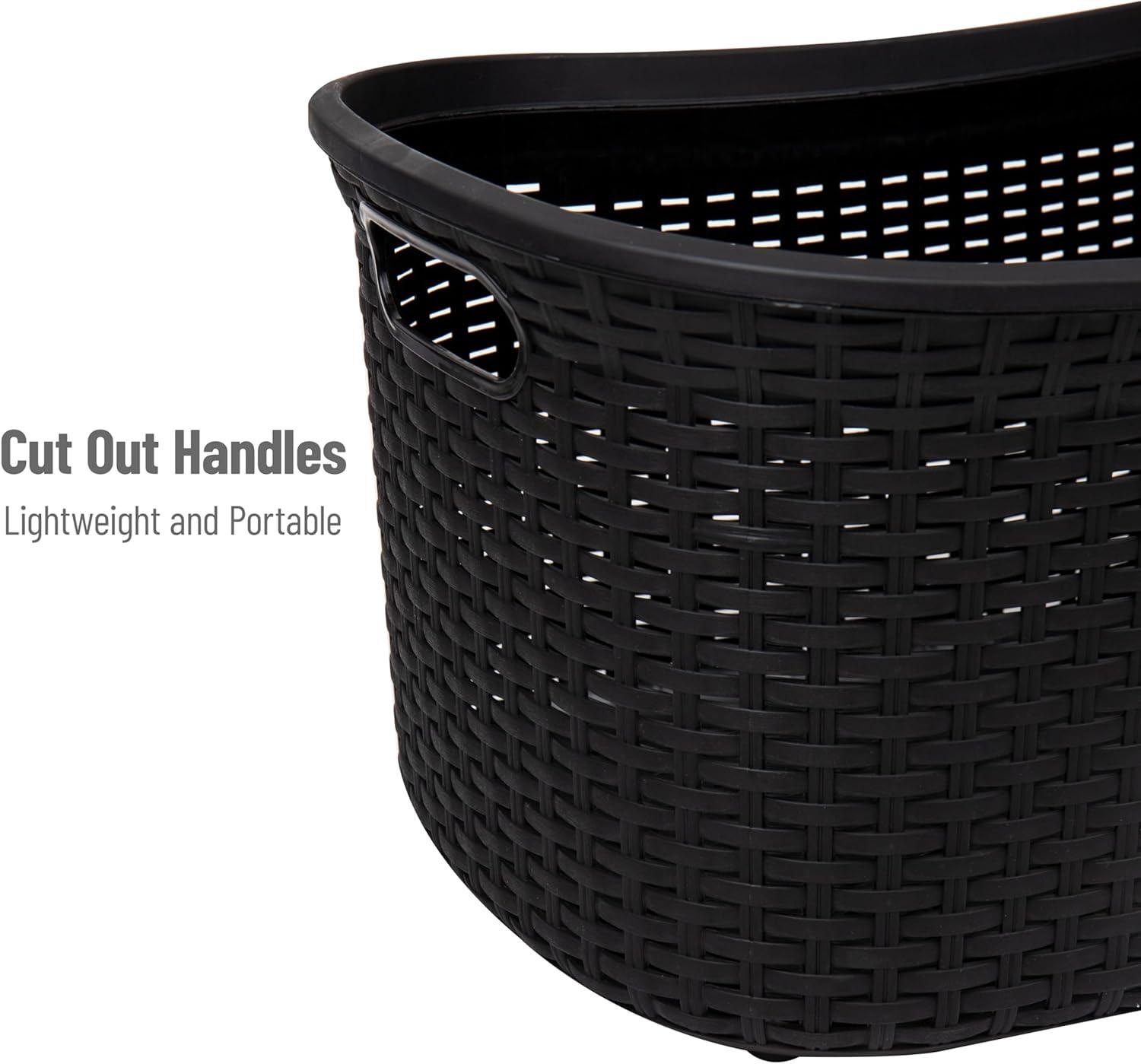 imageMind Reader 40L Laundry Basket Clothes Hamper Premium Wicker Design Plastic Set of 2 BlackBlack