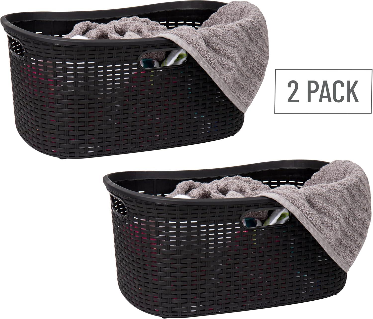 imageMind Reader 40L Laundry Basket Clothes Hamper Premium Wicker Design Plastic Set of 2 BlackBlack