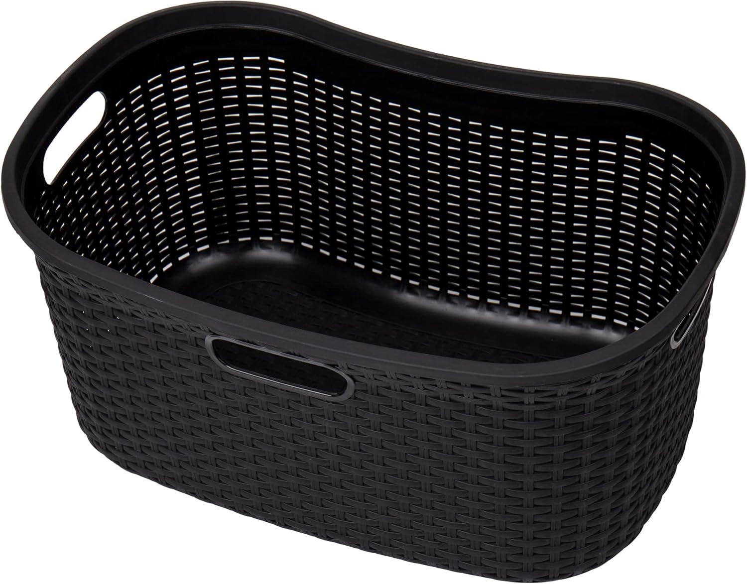 imageMind Reader 40L Laundry Basket Clothes Hamper Premium Wicker Design Plastic Set of 2 BlackBlack
