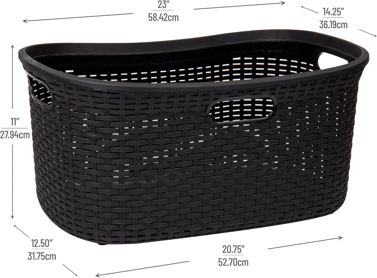imageMind Reader 40L Laundry Basket Clothes Hamper Premium Wicker Design Plastic Set of 2 BlackBlack