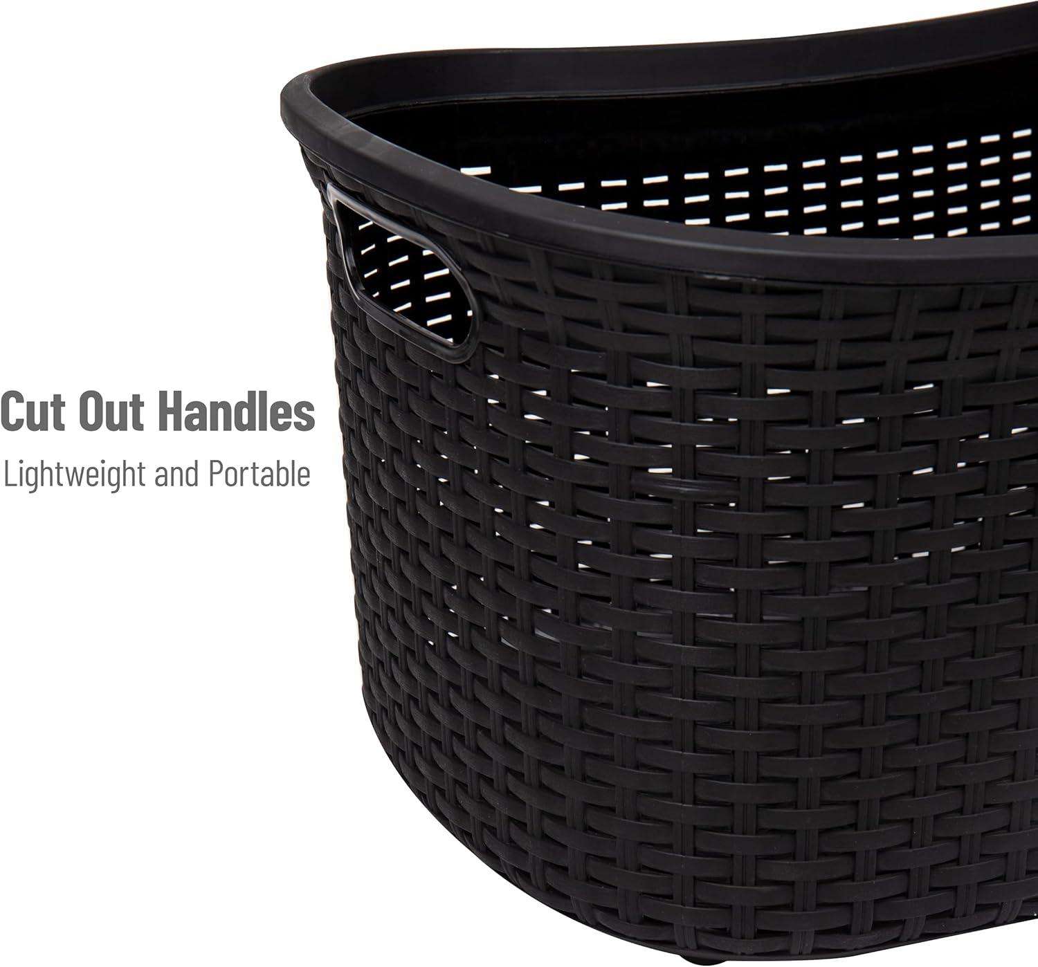 imageMind Reader 40L Laundry Basket Clothes Hamper Premium Wicker Design Plastic Set of 2 BlackBlack
