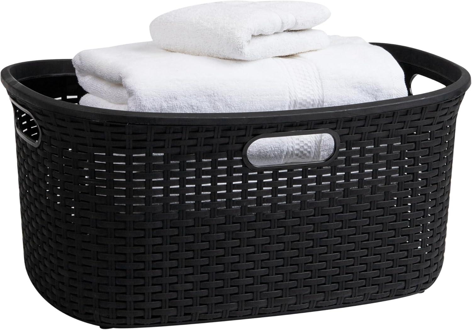 imageMind Reader 40L Laundry Basket Clothes Hamper Premium Wicker Design Plastic Set of 2 BlackBlack