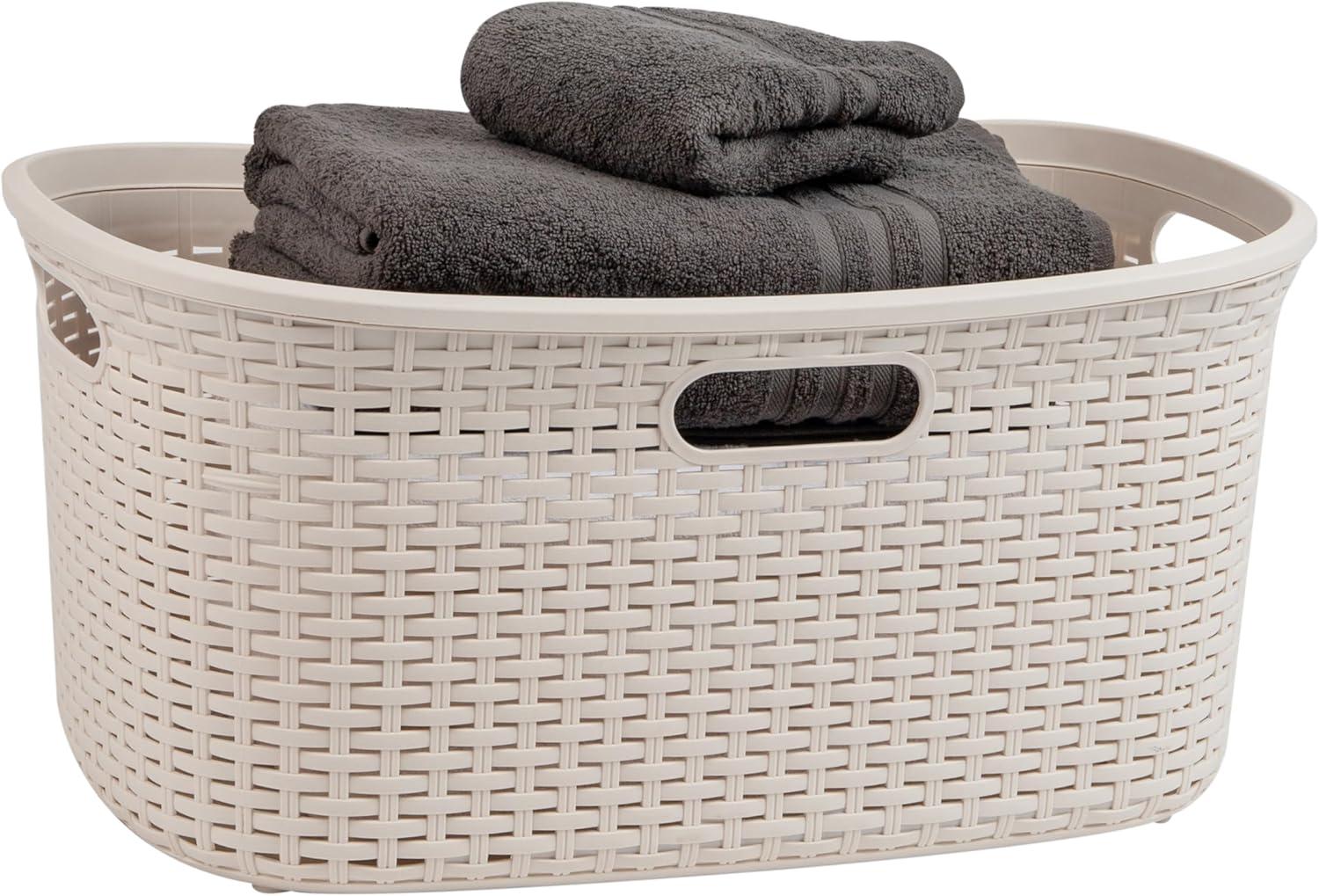 imageMind Reader 40L Laundry Basket Clothes Hamper Premium Wicker Design Plastic Set of 2 BlackIvory