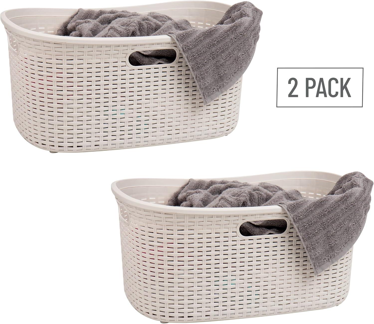 imageMind Reader 40L Laundry Basket Clothes Hamper Premium Wicker Design Plastic Set of 2 BlackIvory
