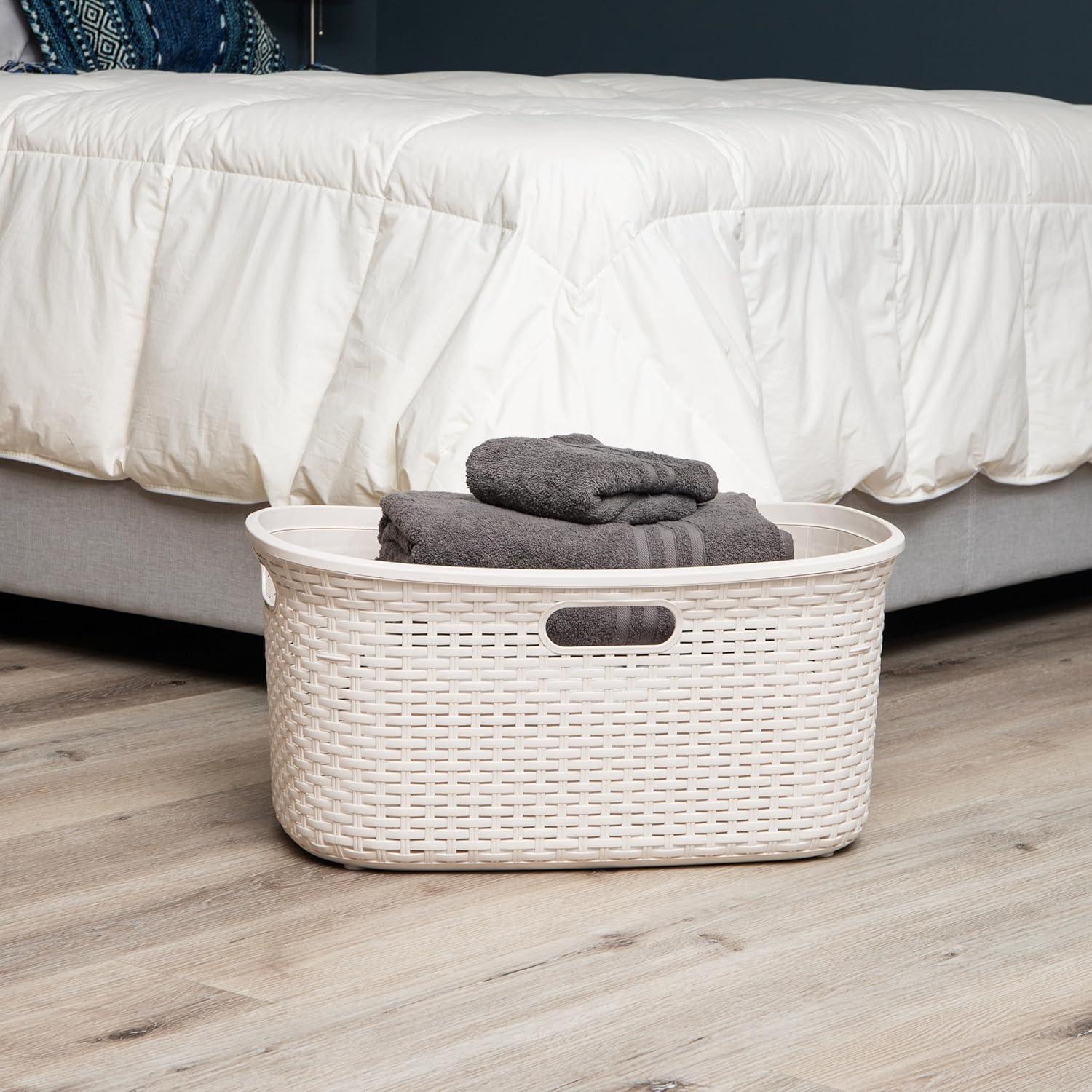 imageMind Reader 40L Laundry Basket Clothes Hamper Premium Wicker Design Plastic Set of 2 BlackIvory