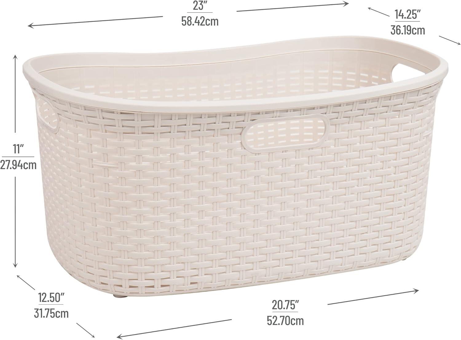 imageMind Reader 40L Laundry Basket Clothes Hamper Premium Wicker Design Plastic Set of 2 BlackIvory