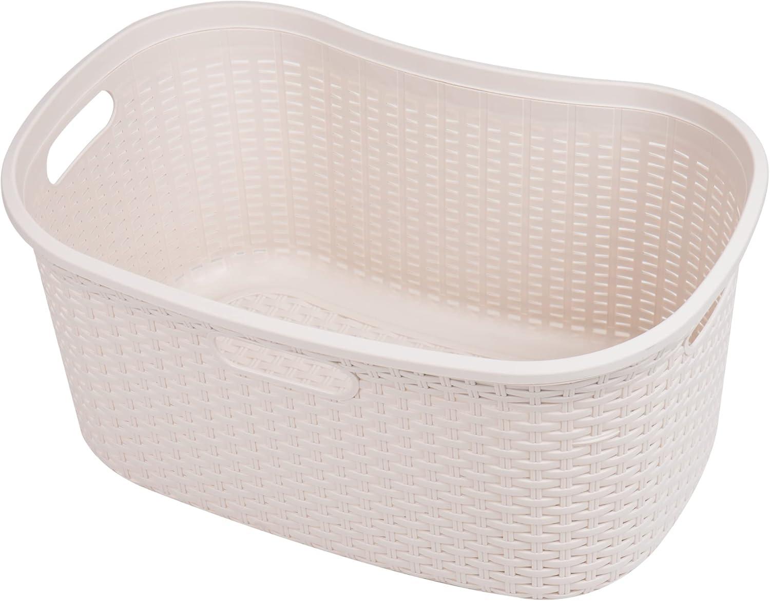 imageMind Reader 40L Laundry Basket Clothes Hamper Premium Wicker Design Plastic Set of 2 BlackIvory
