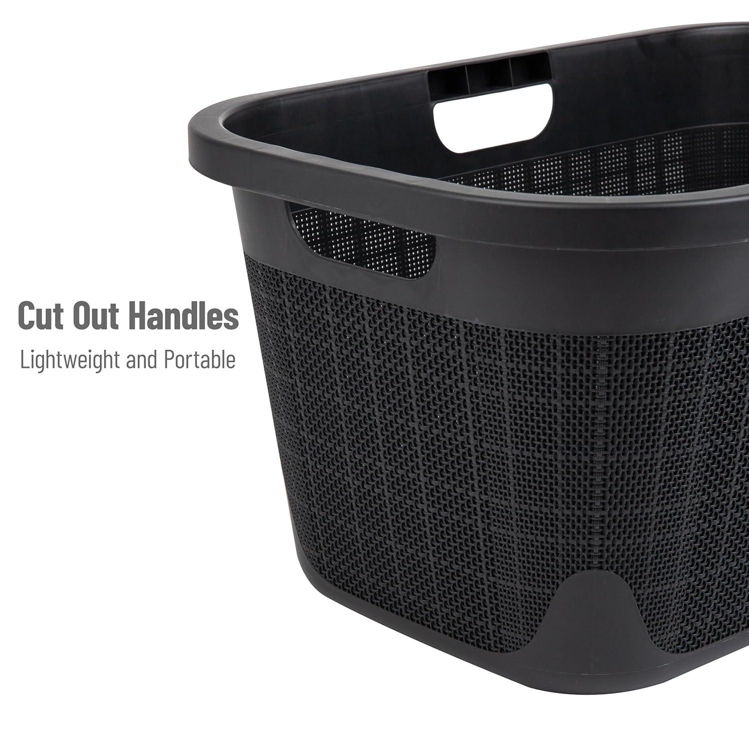 imageMind Reader 40L Laundry Basket Linen Design Clothes Hamper Plastic Storage Bin with Handles BlackBlack