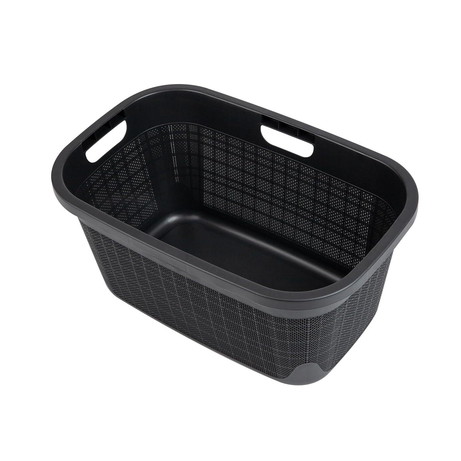 imageMind Reader 40L Laundry Basket Linen Design Clothes Hamper Plastic Storage Bin with Handles BlackBlack
