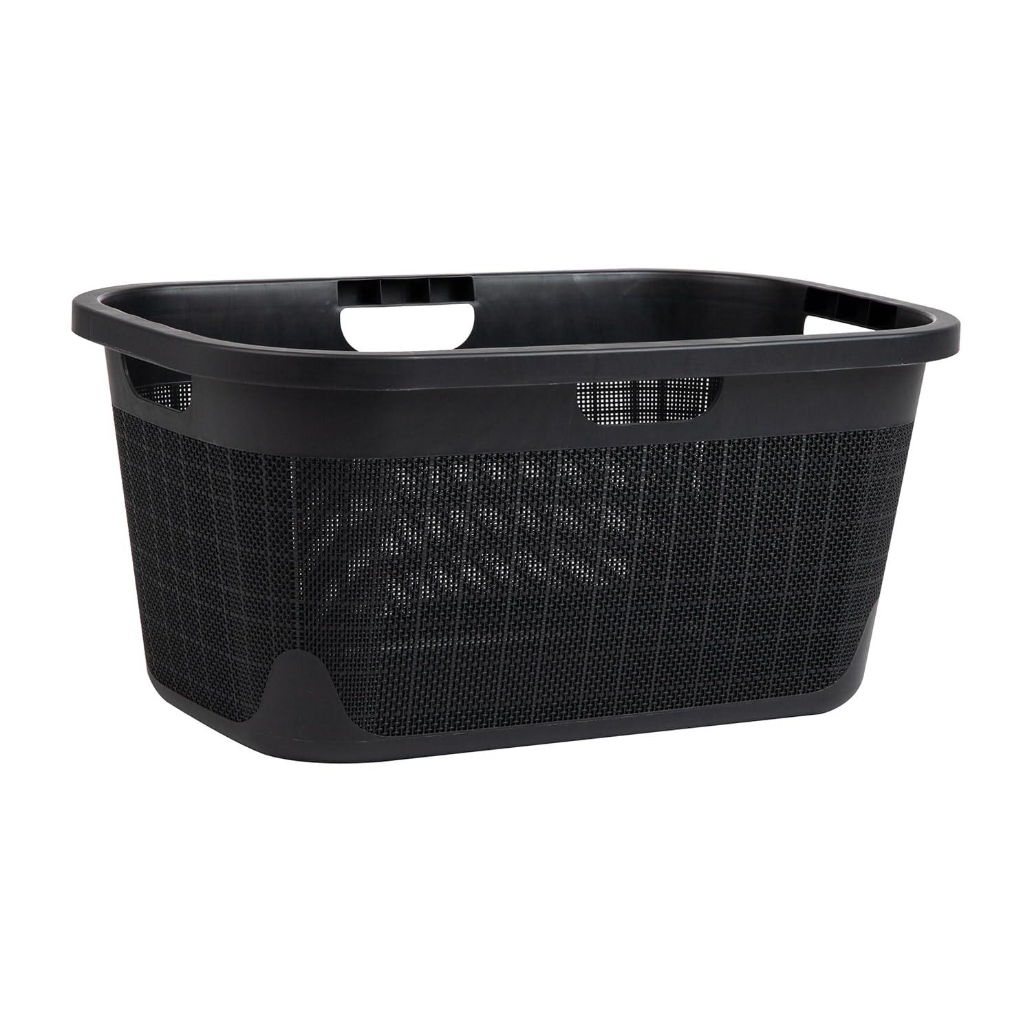 imageMind Reader 40L Laundry Basket Linen Design Clothes Hamper Plastic Storage Bin with Handles BlackBlack