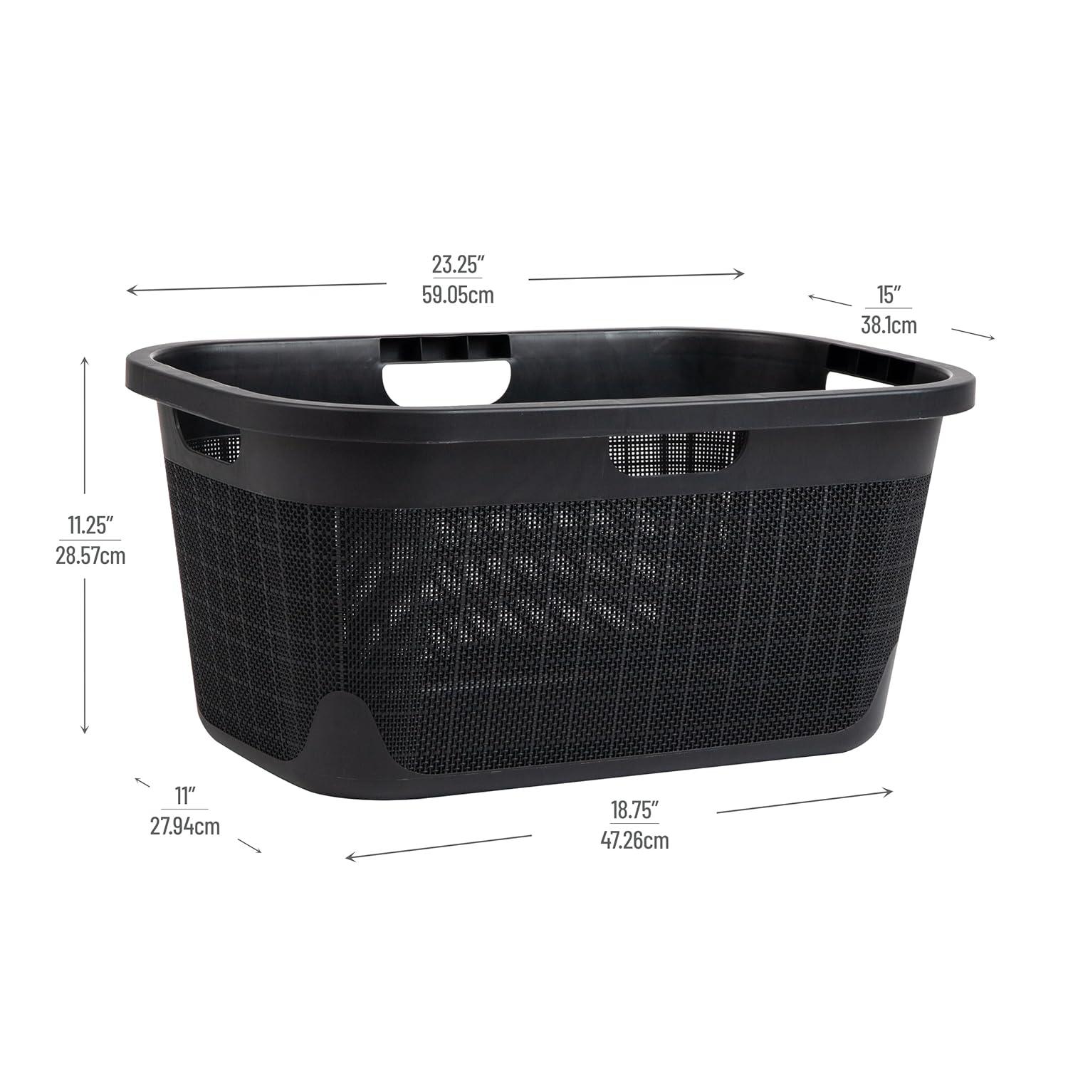 imageMind Reader 40L Laundry Basket Linen Design Clothes Hamper Plastic Storage Bin with Handles BlackBlack