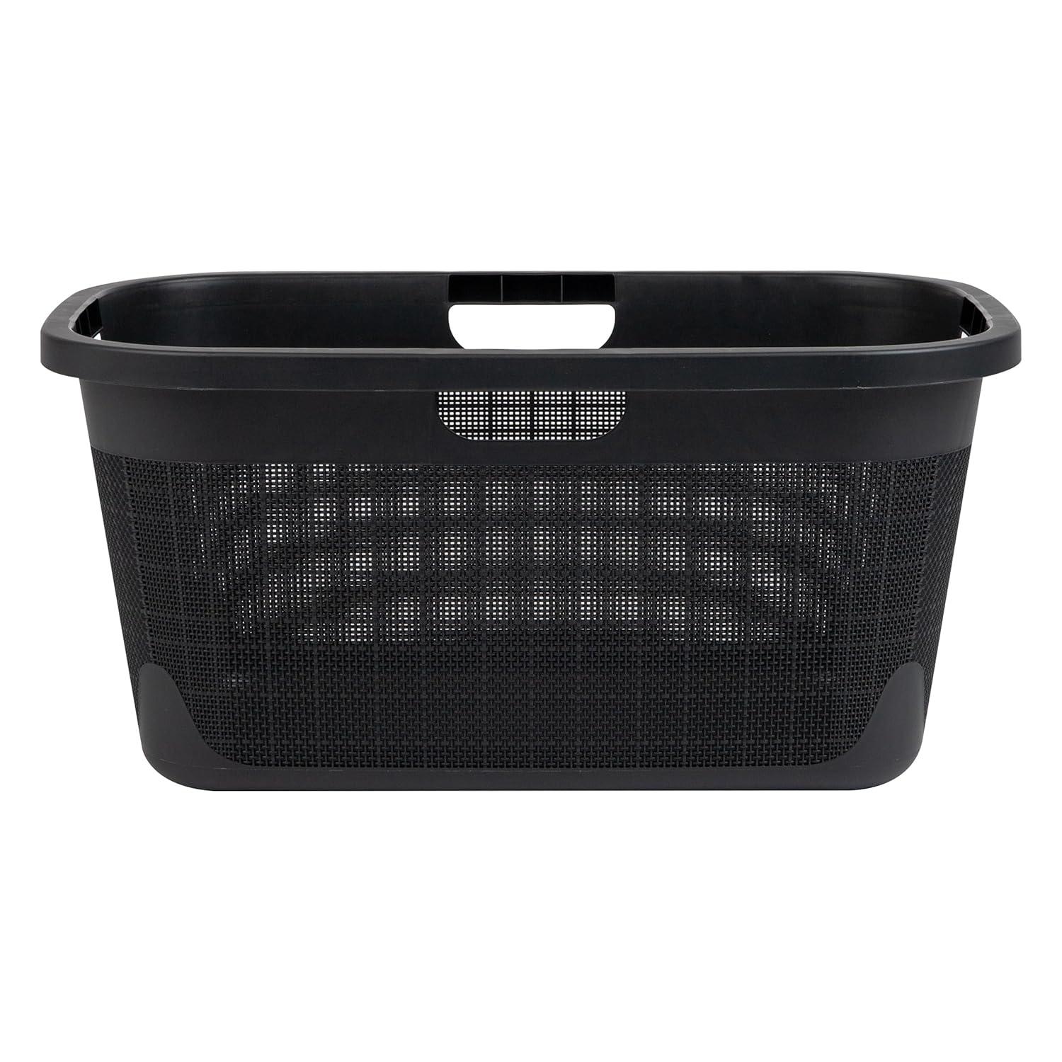 imageMind Reader 40L Laundry Basket Linen Design Clothes Hamper Plastic Storage Bin with Handles BlackBlack