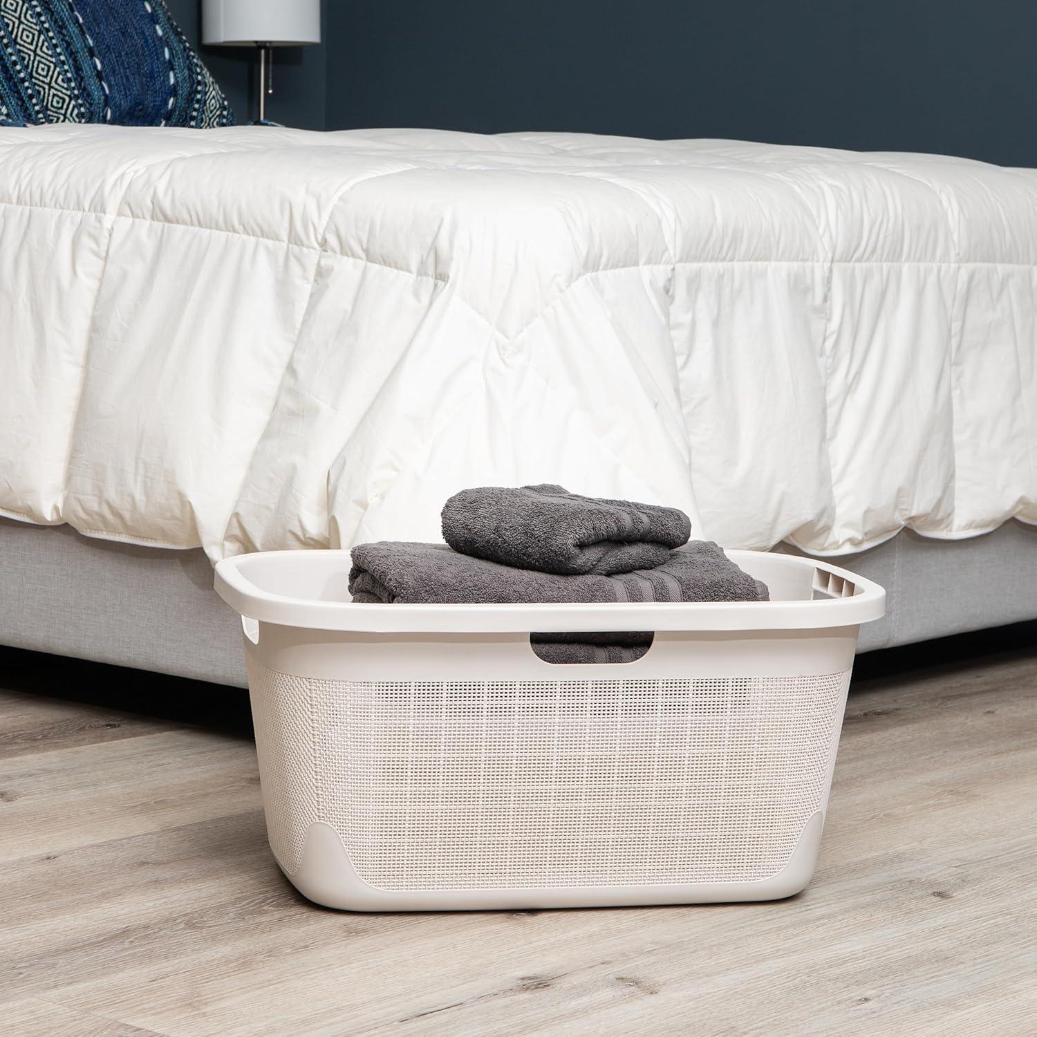 imageMind Reader 40L Laundry Basket Linen Design Clothes Hamper Plastic Storage Bin with Handles BlackIvory