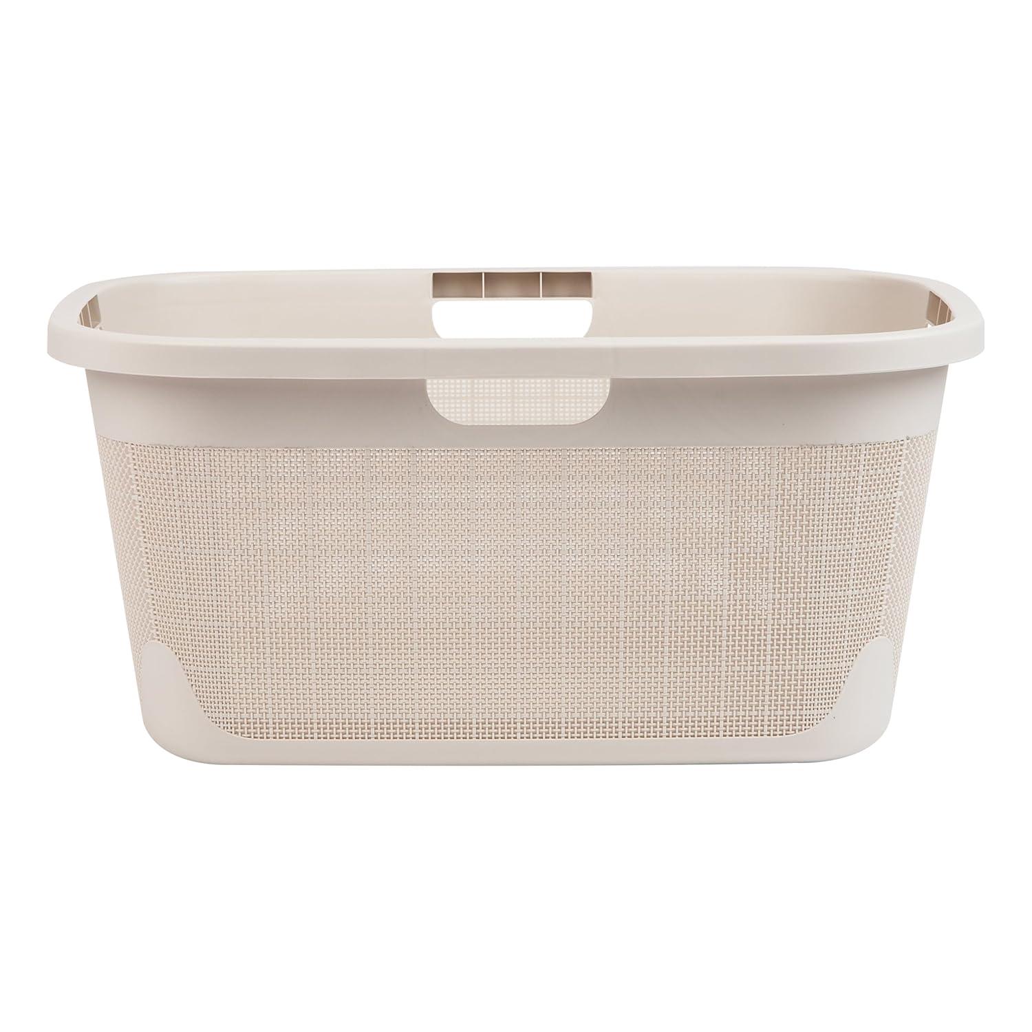 imageMind Reader 40L Laundry Basket Linen Design Clothes Hamper Plastic Storage Bin with Handles BlackIvory