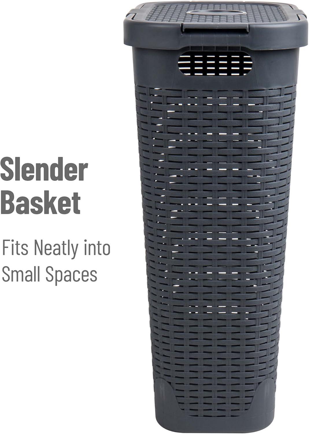 imageMind Reader 40L Slim Laundry Hamper Clothes Basket Lid Wicker Design Plastic 18L x 104W x 235H Set of 2 Gray