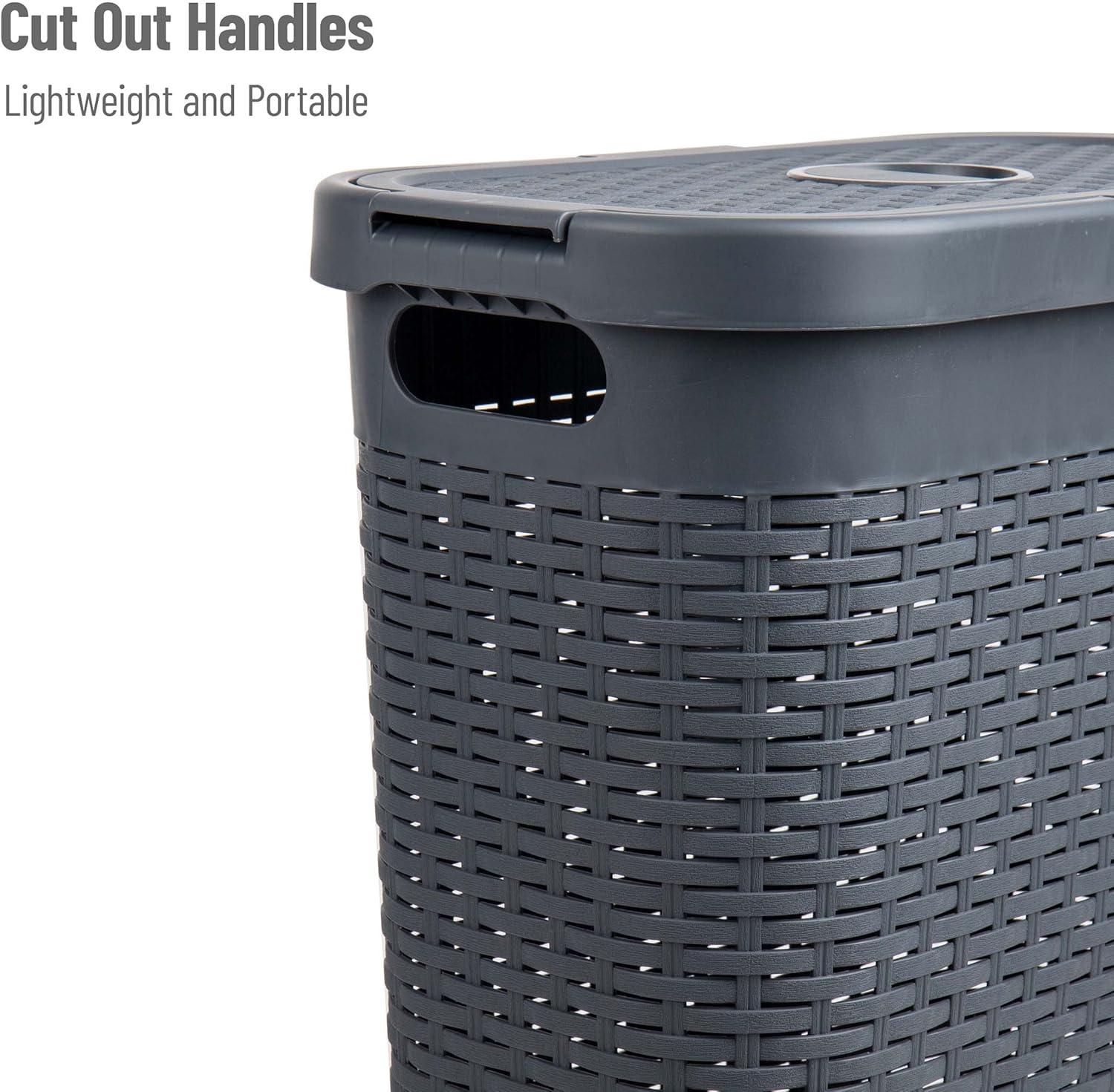 imageMind Reader 40L Slim Laundry Hamper Clothes Basket Lid Wicker Design Plastic 18L x 104W x 235H Set of 2 Gray