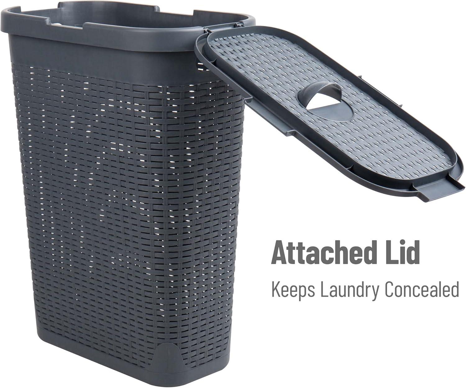 imageMind Reader 40L Slim Laundry Hamper Clothes Basket Lid Wicker Design Plastic 18L x 104W x 235H Set of 2 Gray