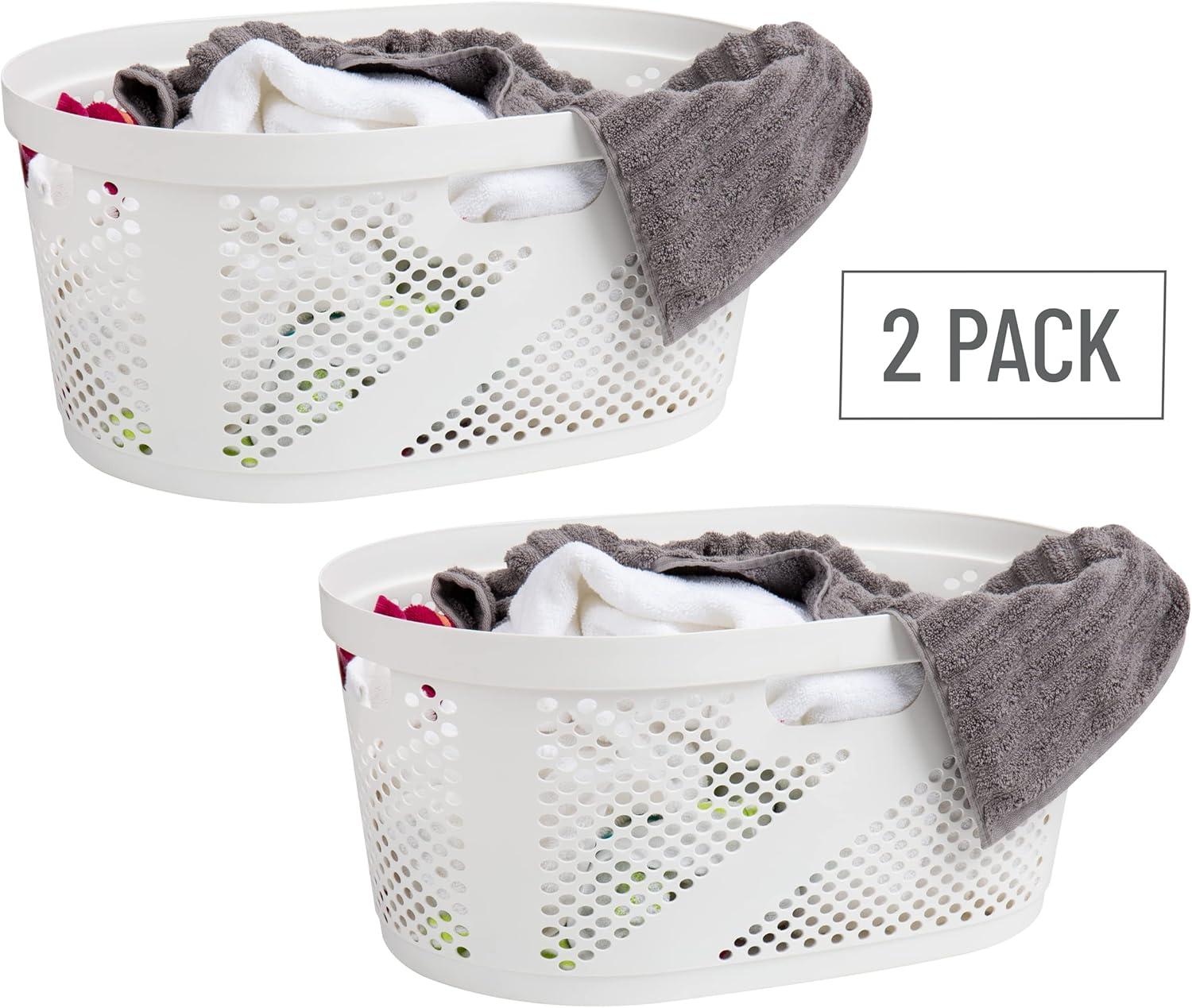 imageMind Reader 40L Ventilated Laundry Baskets Lightweight Clothes Hamper with Cutout Handles for Bathrooms and Closets Plastic Set of 2 WhiteWhite