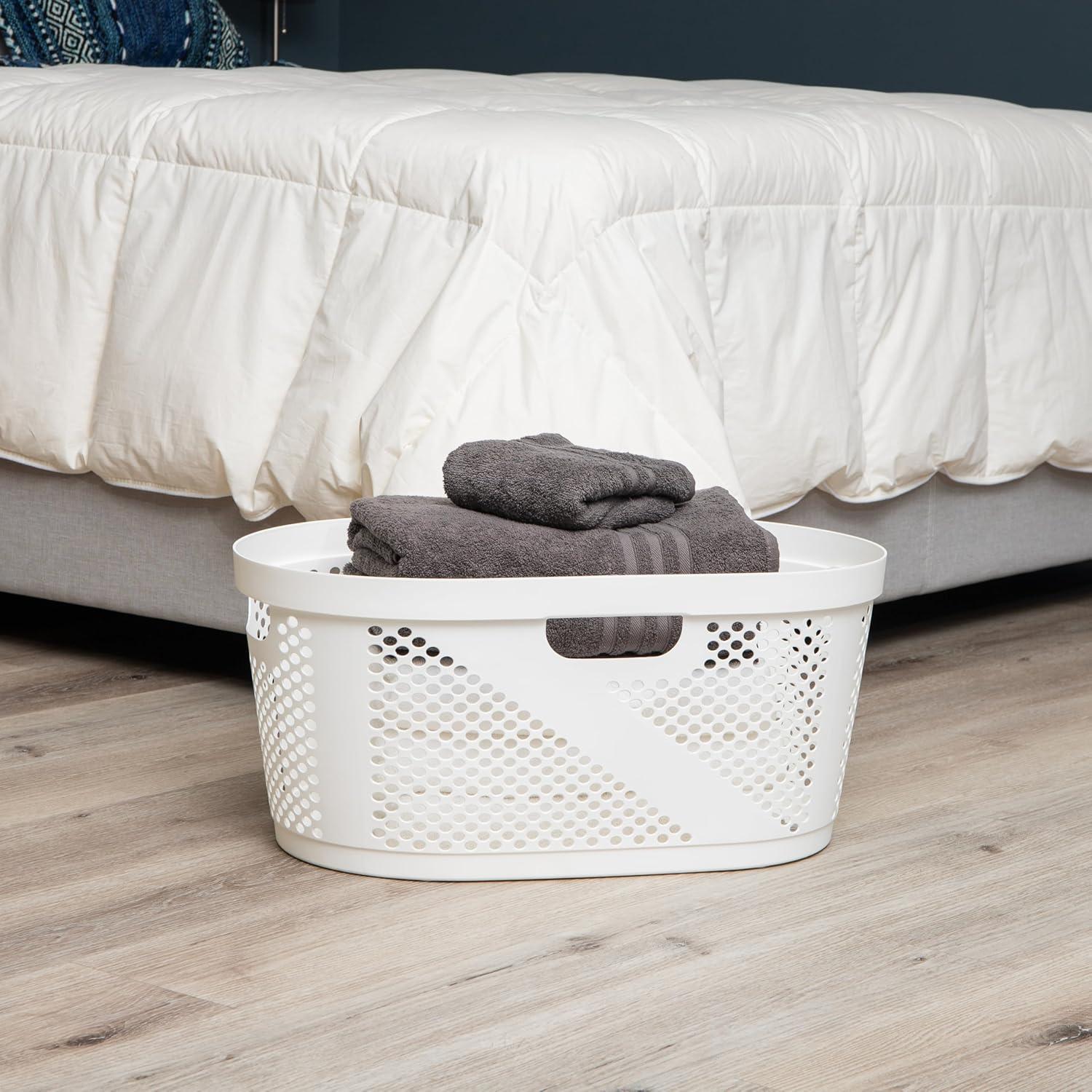 imageMind Reader 40L Ventilated Laundry Baskets Lightweight Clothes Hamper with Cutout Handles for Bathrooms and Closets Plastic Set of 2 WhiteWhite