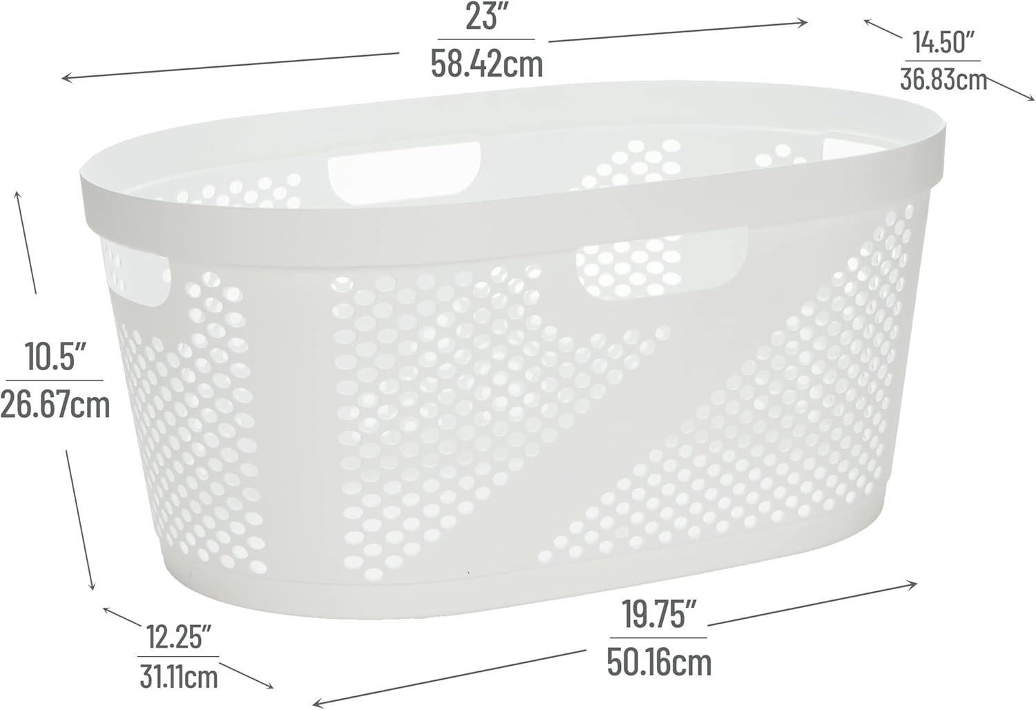 imageMind Reader 40L Ventilated Laundry Baskets Lightweight Clothes Hamper with Cutout Handles for Bathrooms and Closets Plastic Set of 2 WhiteWhite