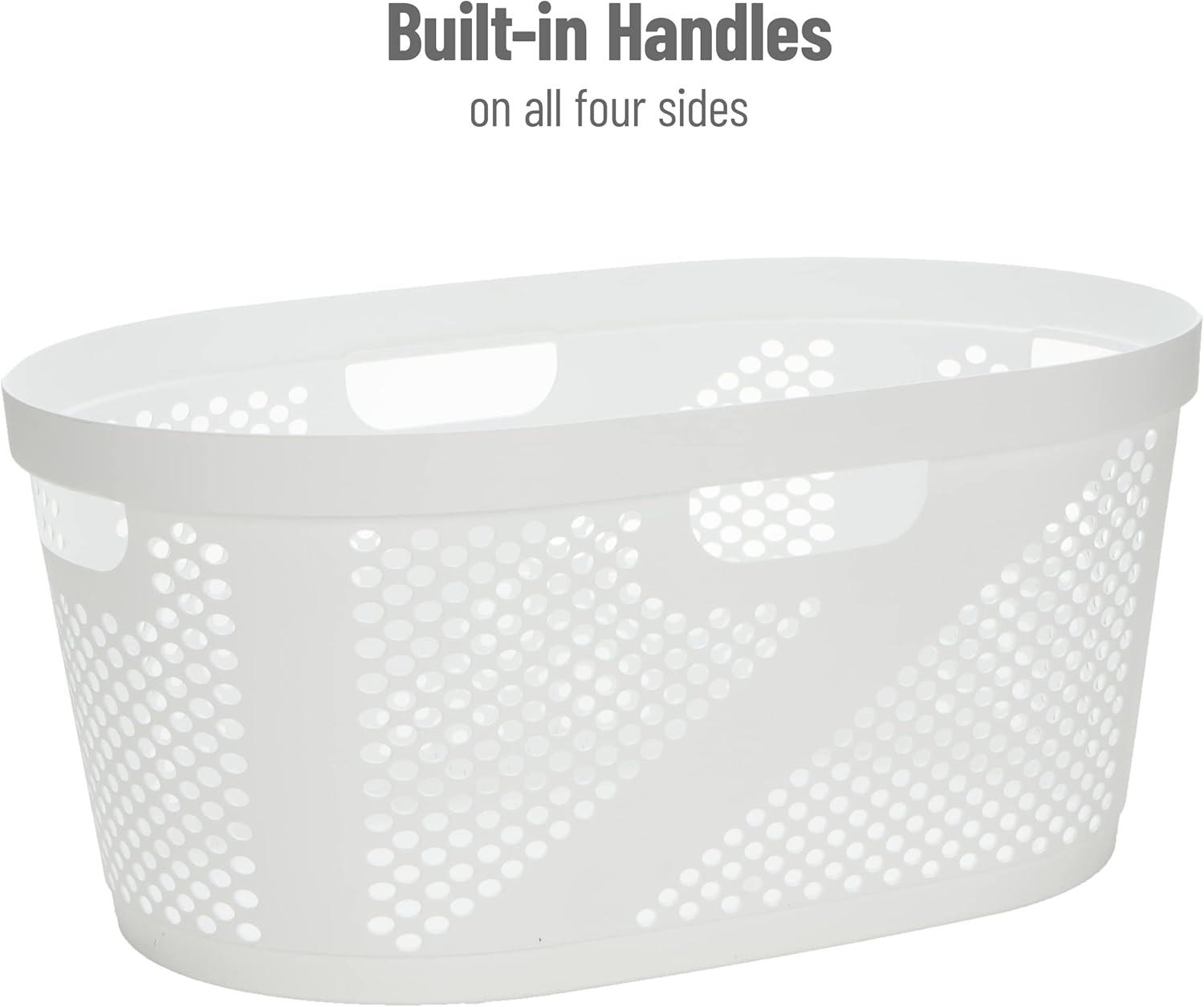 imageMind Reader 40L Ventilated Laundry Baskets Lightweight Clothes Hamper with Cutout Handles for Bathrooms and Closets Plastic Set of 2 WhiteWhite