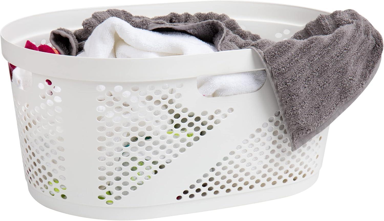 imageMind Reader 40L Ventilated Laundry Baskets Lightweight Clothes Hamper with Cutout Handles for Bathrooms and Closets Plastic Set of 2 WhiteWhite