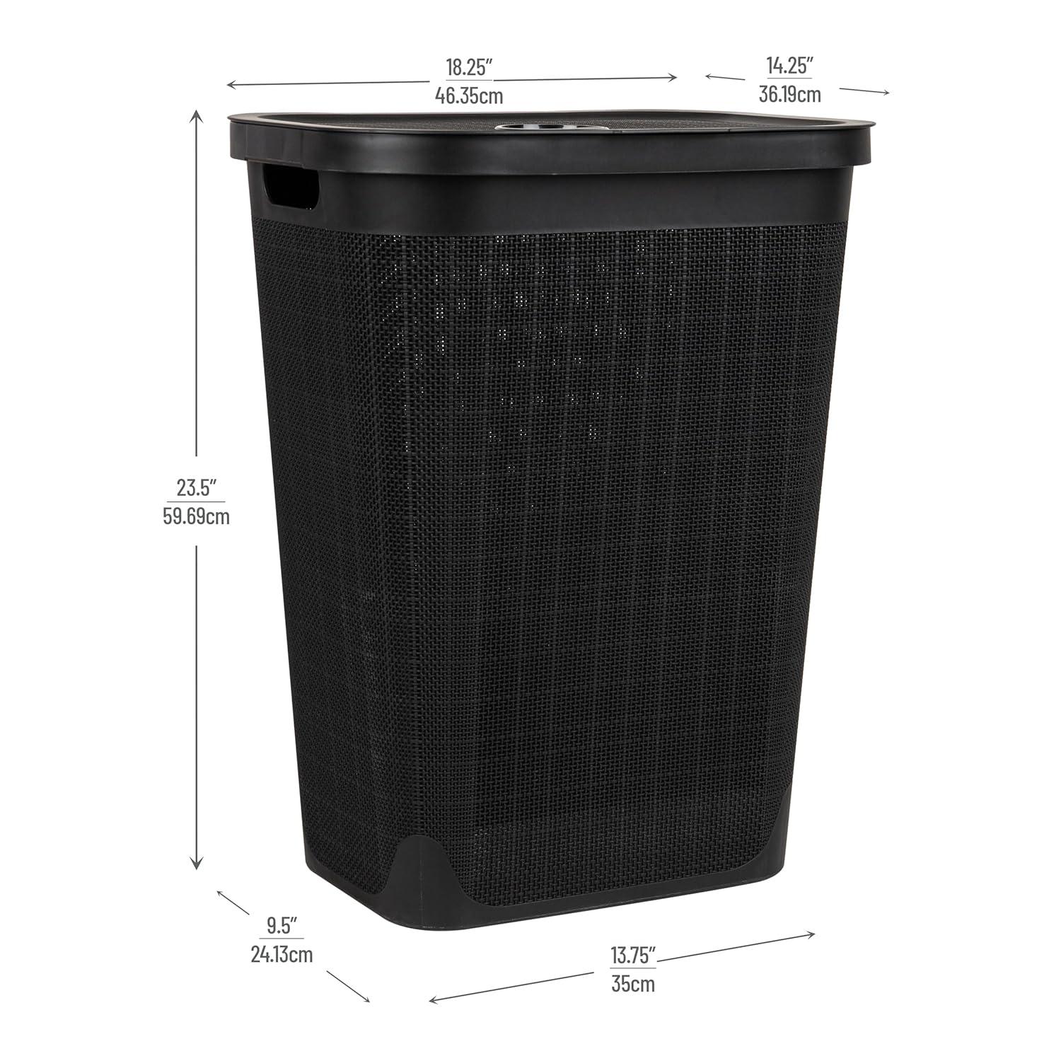 imageMind Reader 60L Slim Laundry Hamper Clothes Basket Lid Linen Design Plastic IvoryBlack