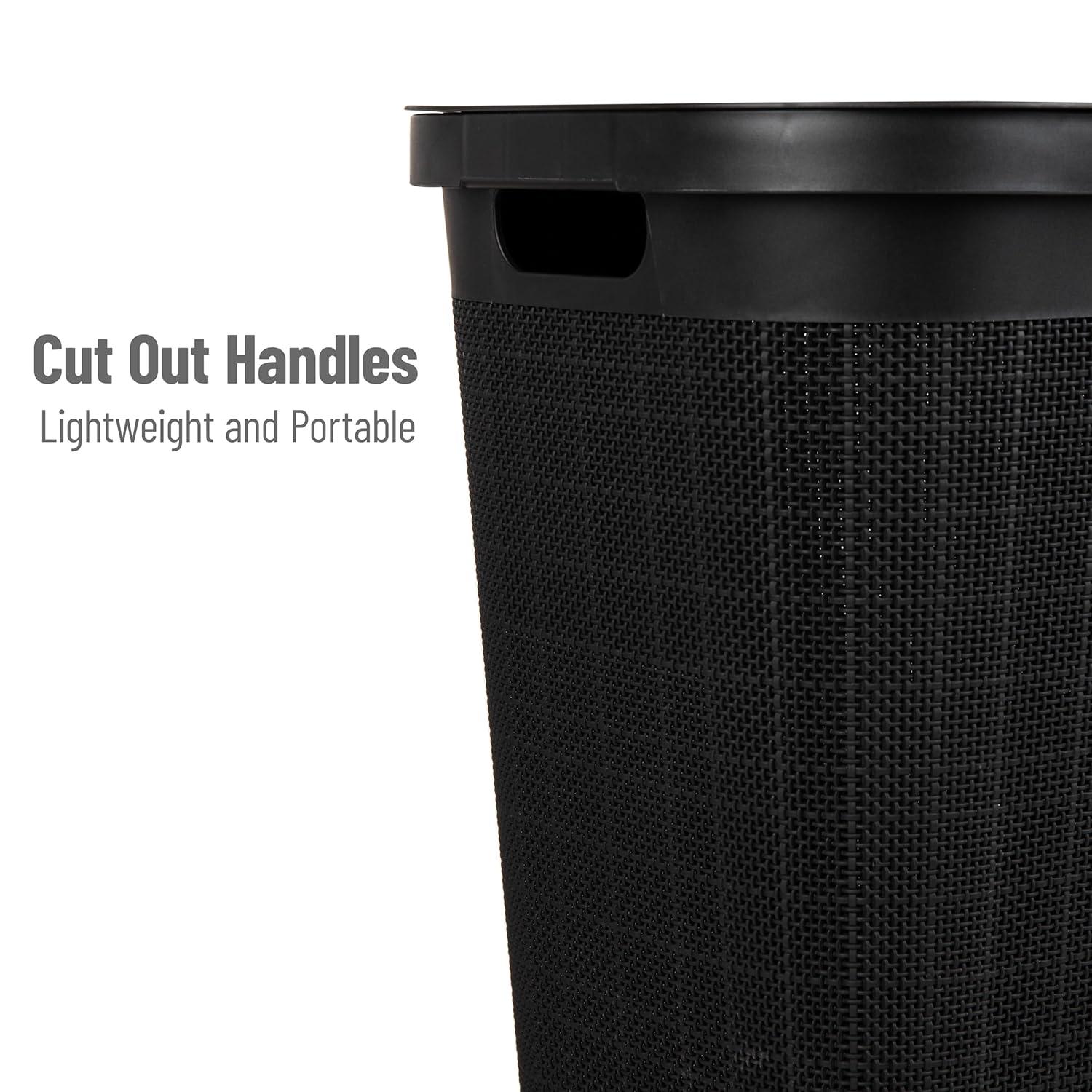 imageMind Reader 60L Slim Laundry Hamper Clothes Basket Lid Linen Design Plastic IvoryBlack