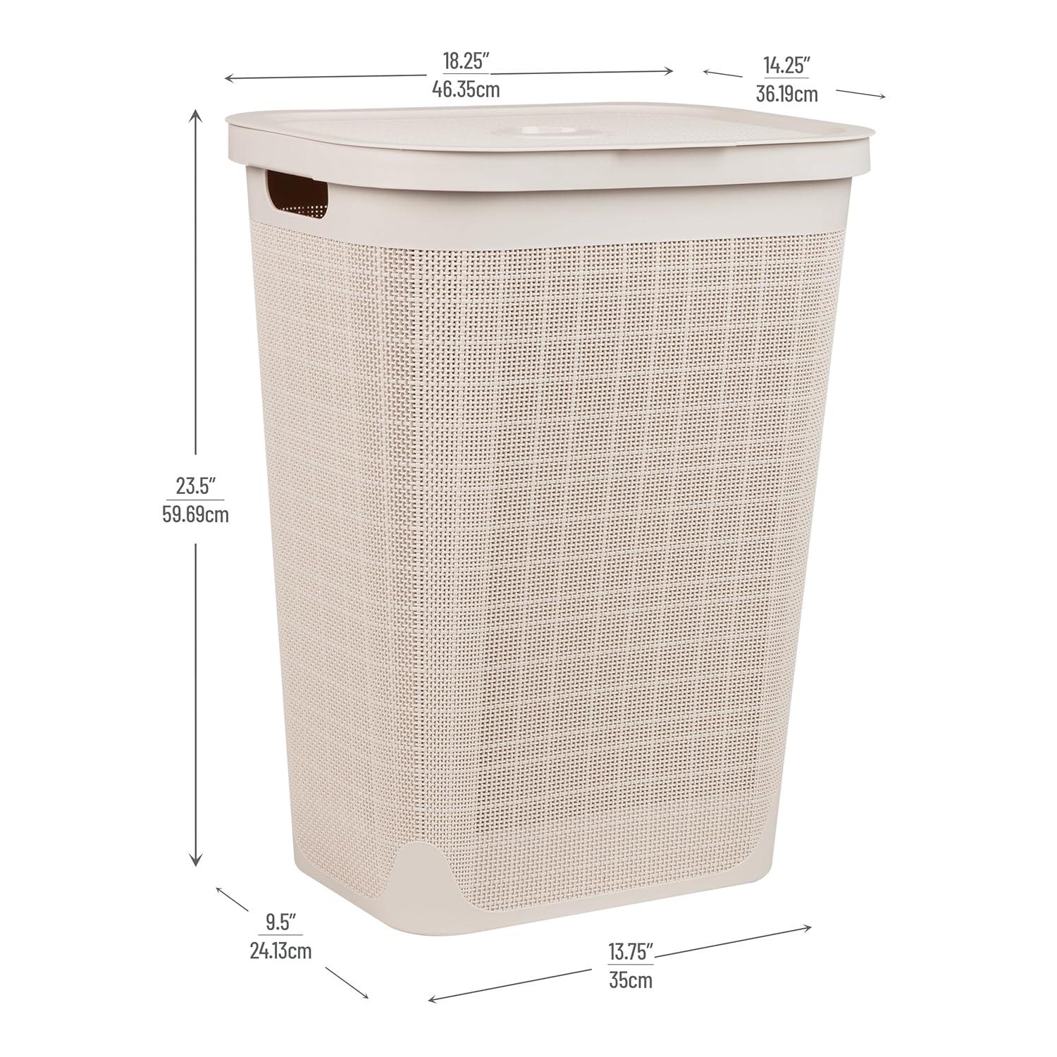 imageMind Reader 60L Slim Laundry Hamper Clothes Basket Lid Linen Design Plastic IvoryIvory