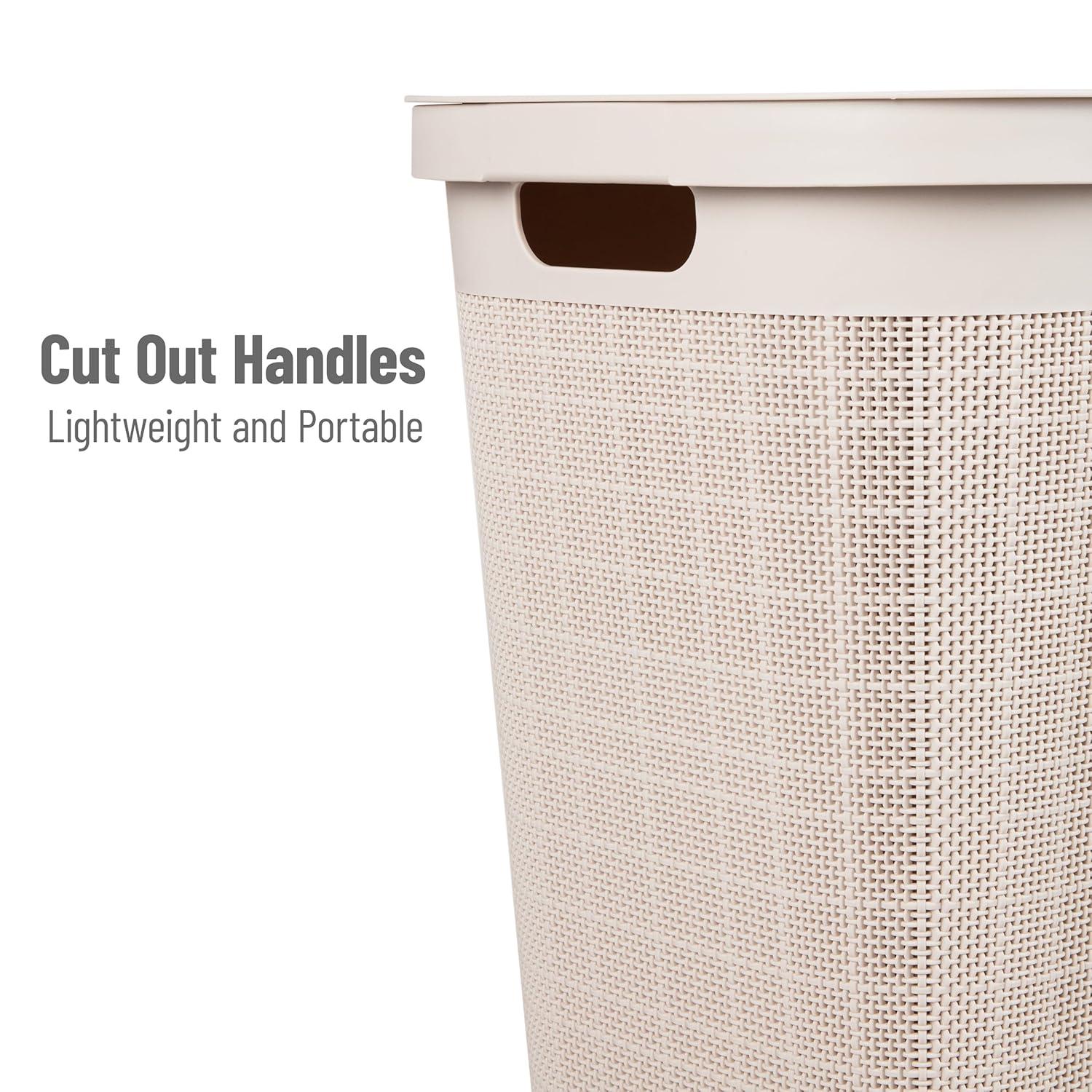 imageMind Reader 60L Slim Laundry Hamper Clothes Basket Lid Linen Design Plastic IvoryIvory