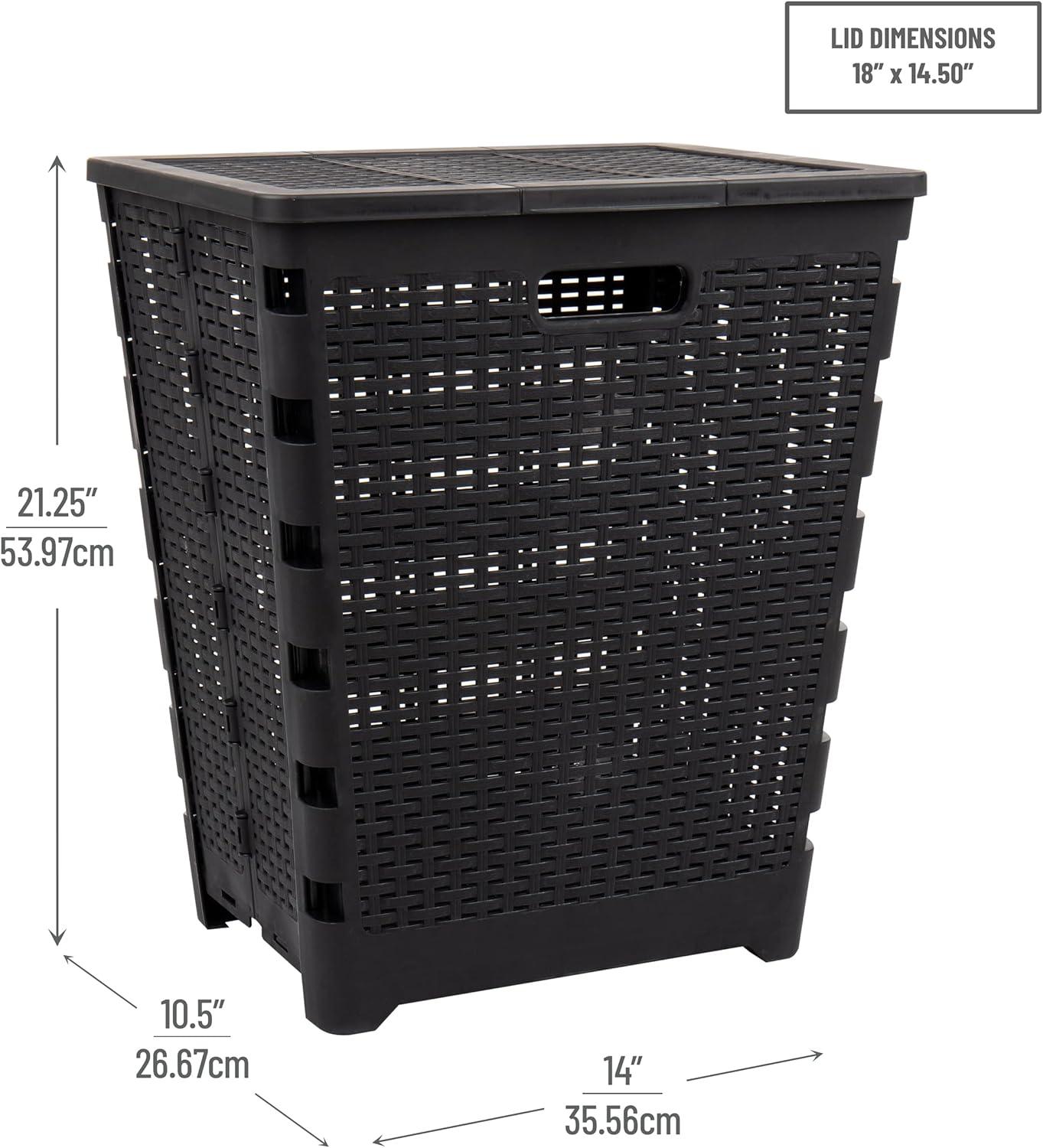 imageMind Reader 61L Foldable Laundry Hamper Clothes Basket Lid Wicker Design Plastic 18L x 145W x 2125H TanBlack
