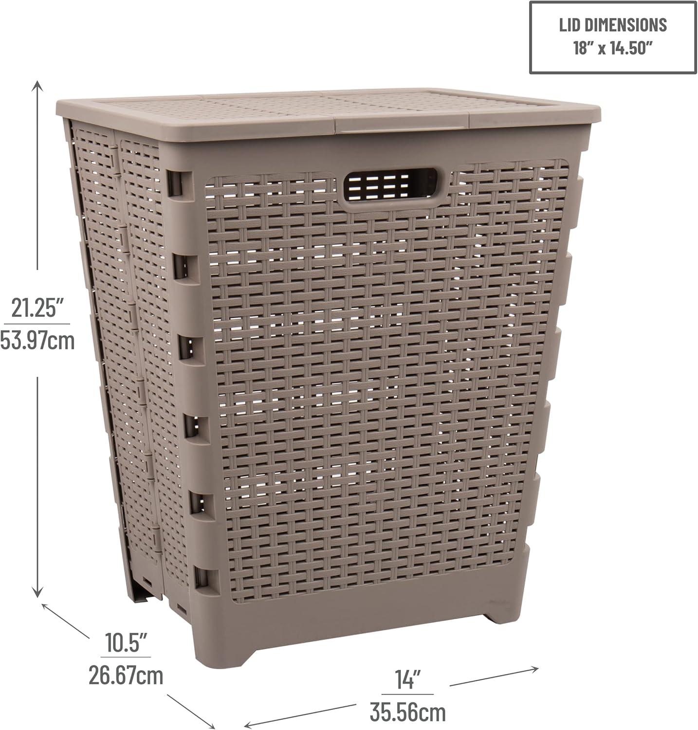 imageMind Reader 61L Foldable Laundry Hamper Clothes Basket Lid Wicker Design Plastic 18L x 145W x 2125H TanTan
