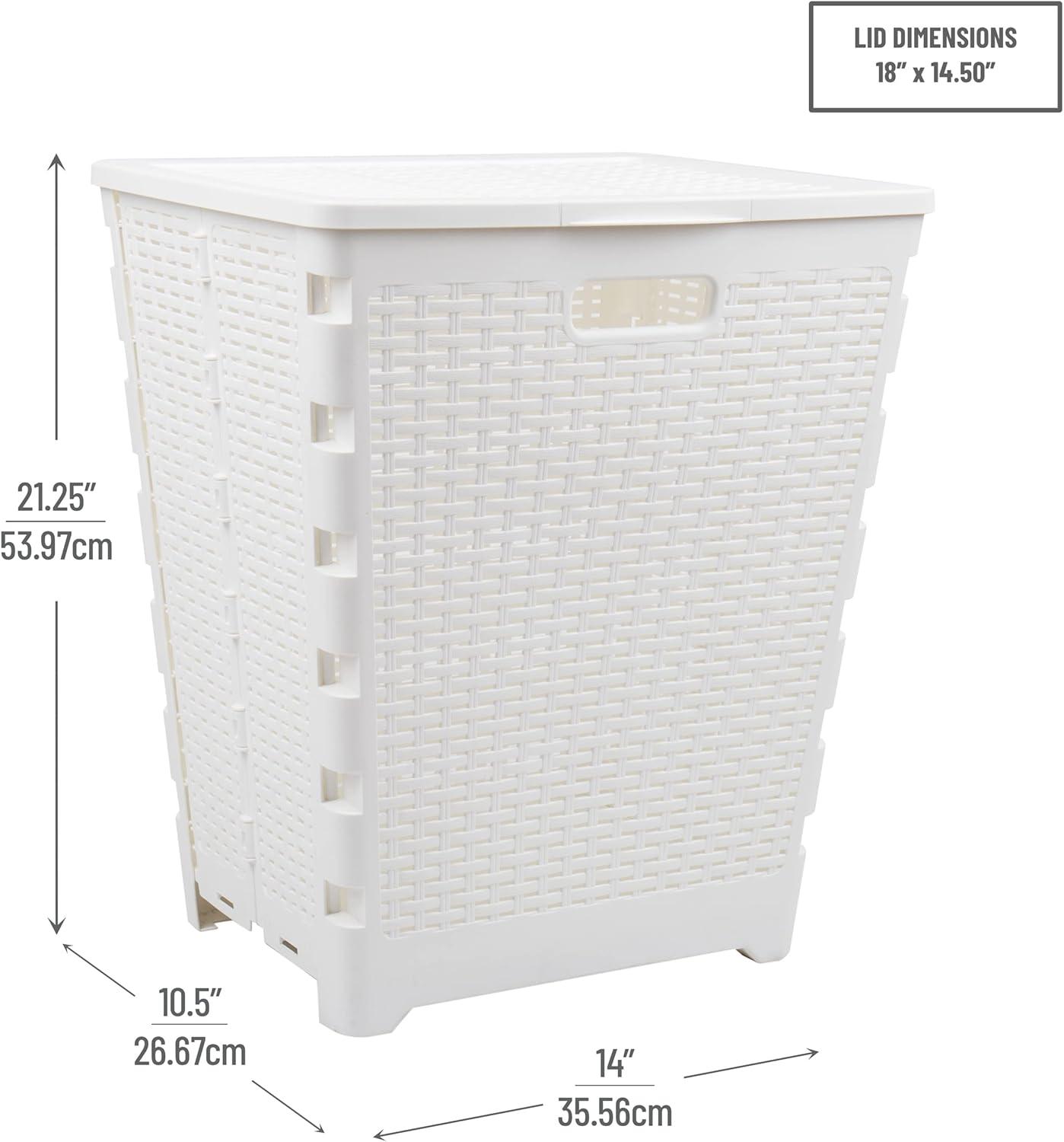 imageMind Reader 61L Foldable Laundry Hamper Clothes Basket Lid Wicker Design Plastic 18L x 145W x 2125H TanWhite