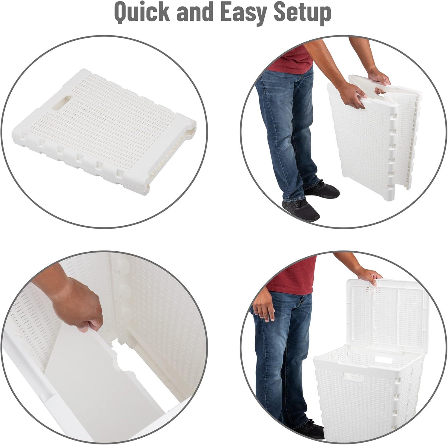 imageMind Reader 61L Foldable Laundry Hamper Clothes Basket Lid Wicker Design Plastic 18L x 145W x 2125H TanWhite