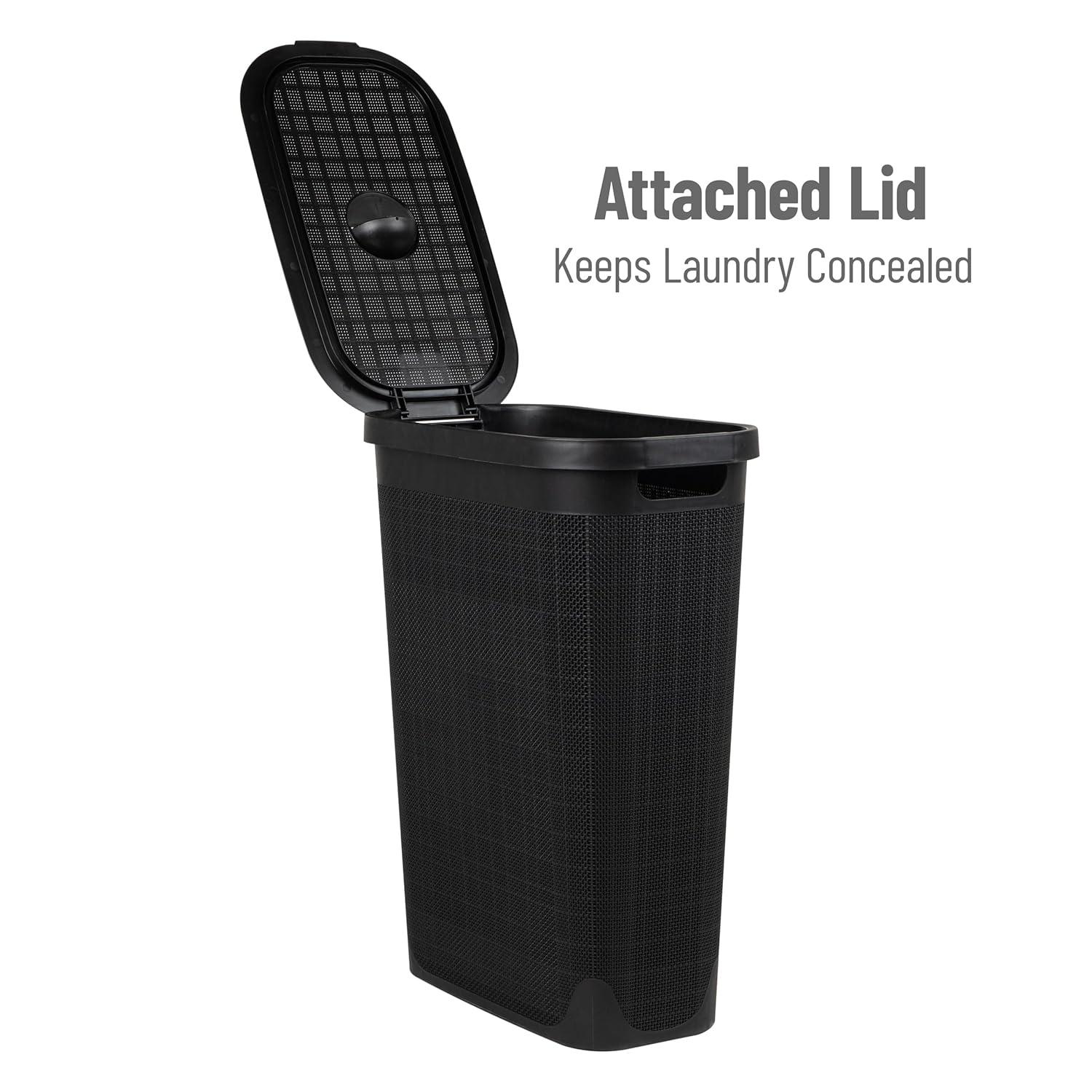 imageMind Reader Slim Laundry Hamper with Lid 40L Clothes Basket Linen Design Plastic BlackBlack