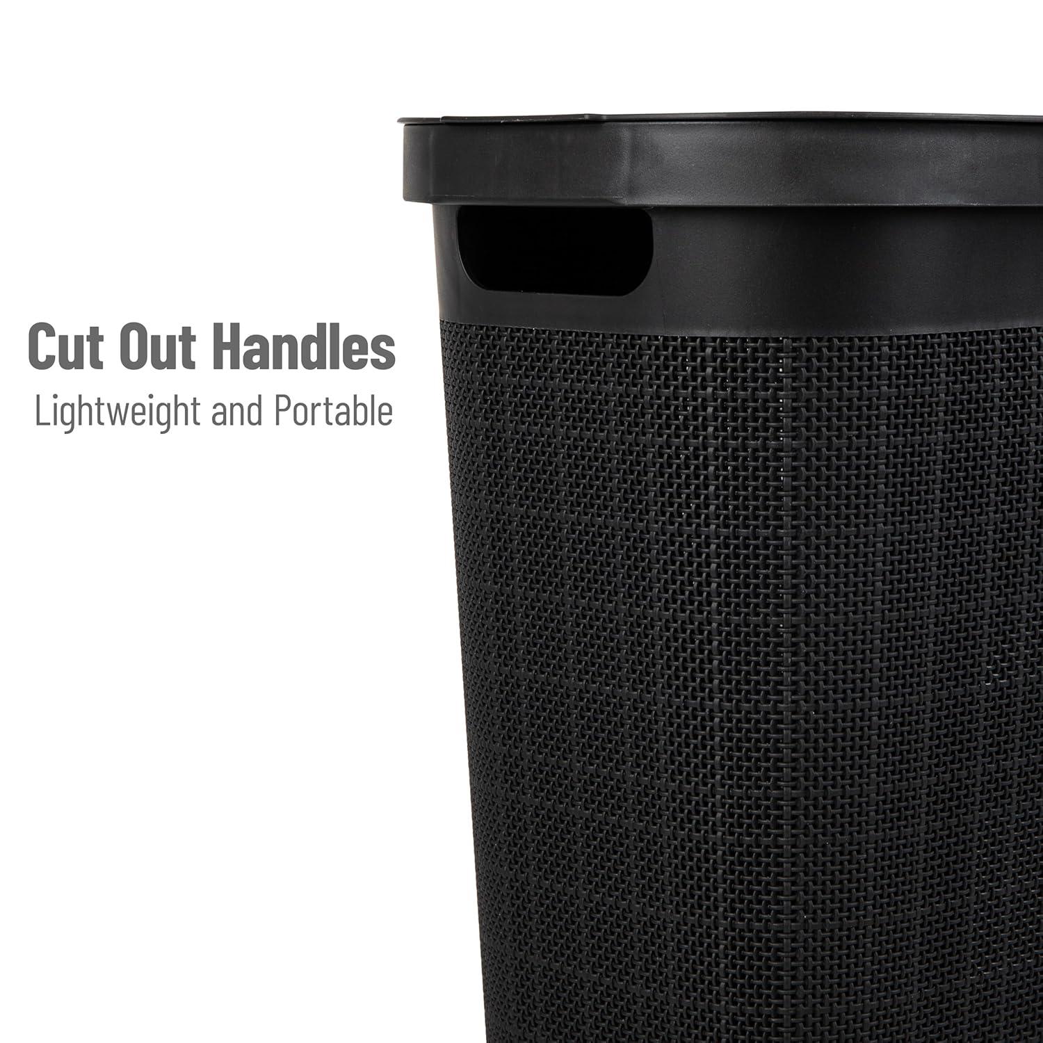 imageMind Reader Slim Laundry Hamper with Lid 40L Clothes Basket Linen Design Plastic BlackBlack