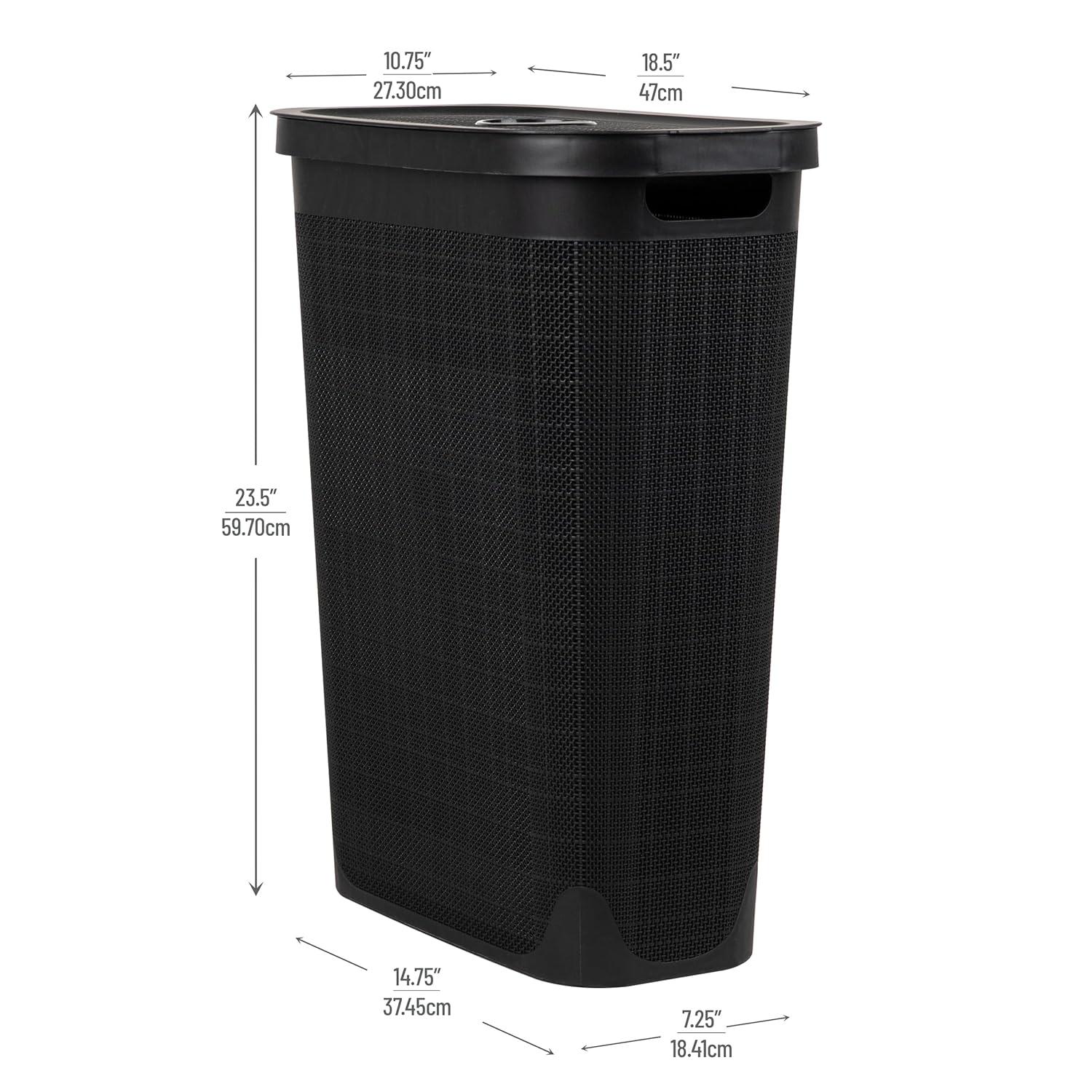imageMind Reader Slim Laundry Hamper with Lid 40L Clothes Basket Linen Design Plastic BlackBlack