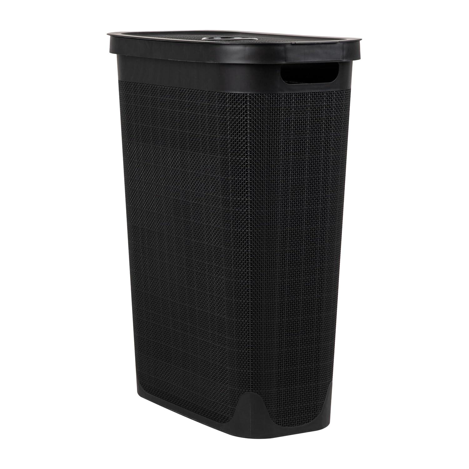 imageMind Reader Slim Laundry Hamper with Lid 40L Clothes Basket Linen Design Plastic BlackBlack