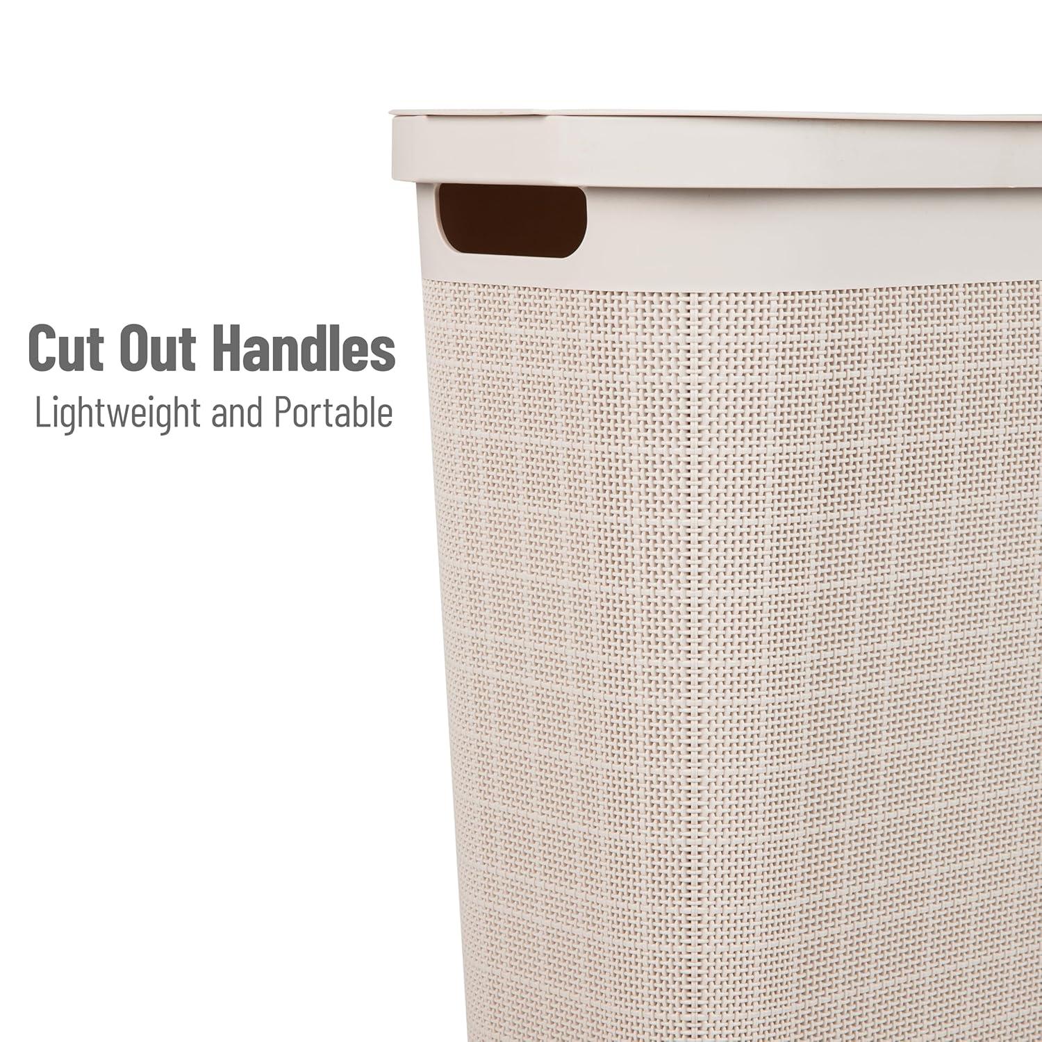 imageMind Reader Slim Laundry Hamper with Lid 40L Clothes Basket Linen Design Plastic BlackIvory