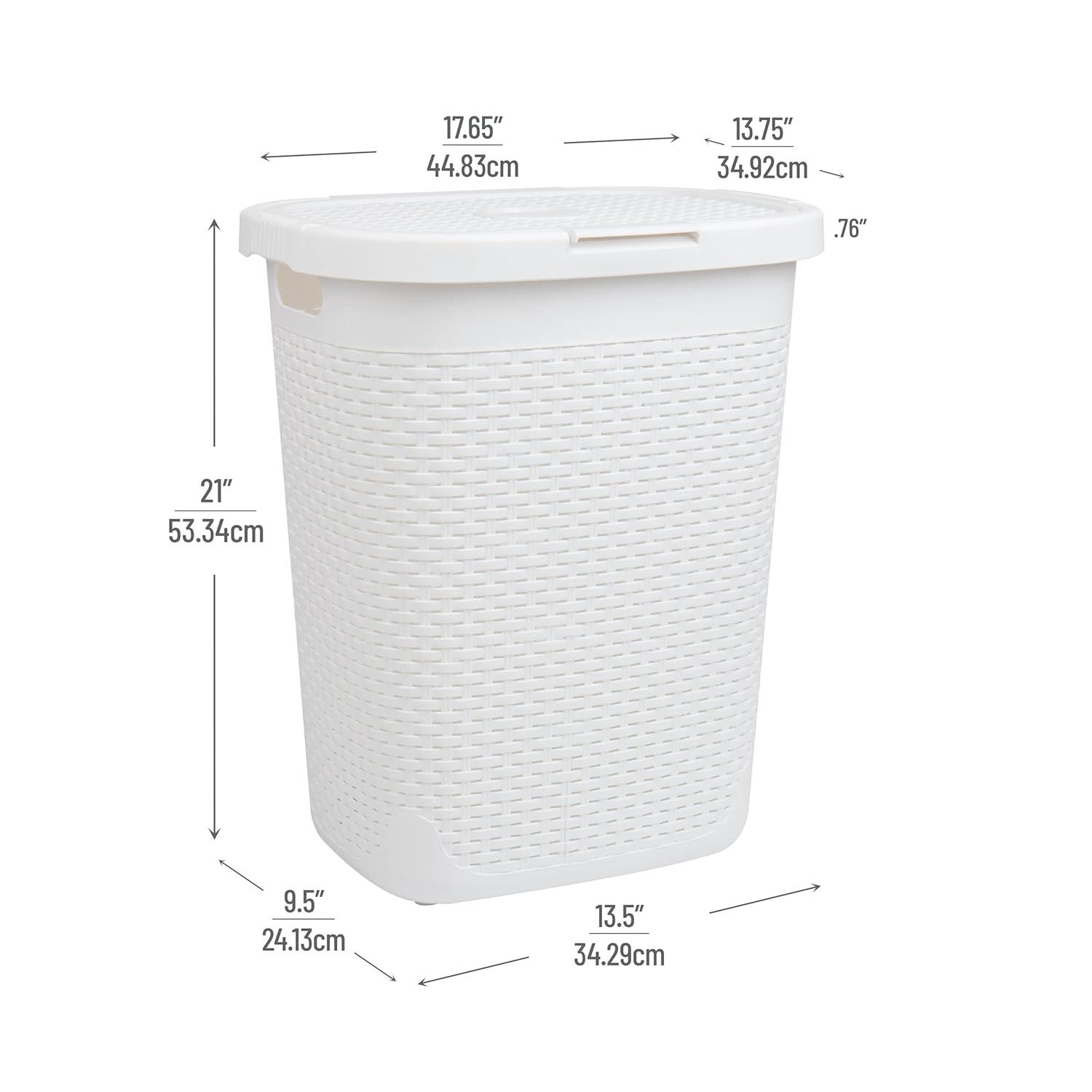 imageMind Reader Slim Laundry Hamper with Lid 50L Clothes Basket Premium Wicker Design Plastic BlackWhite