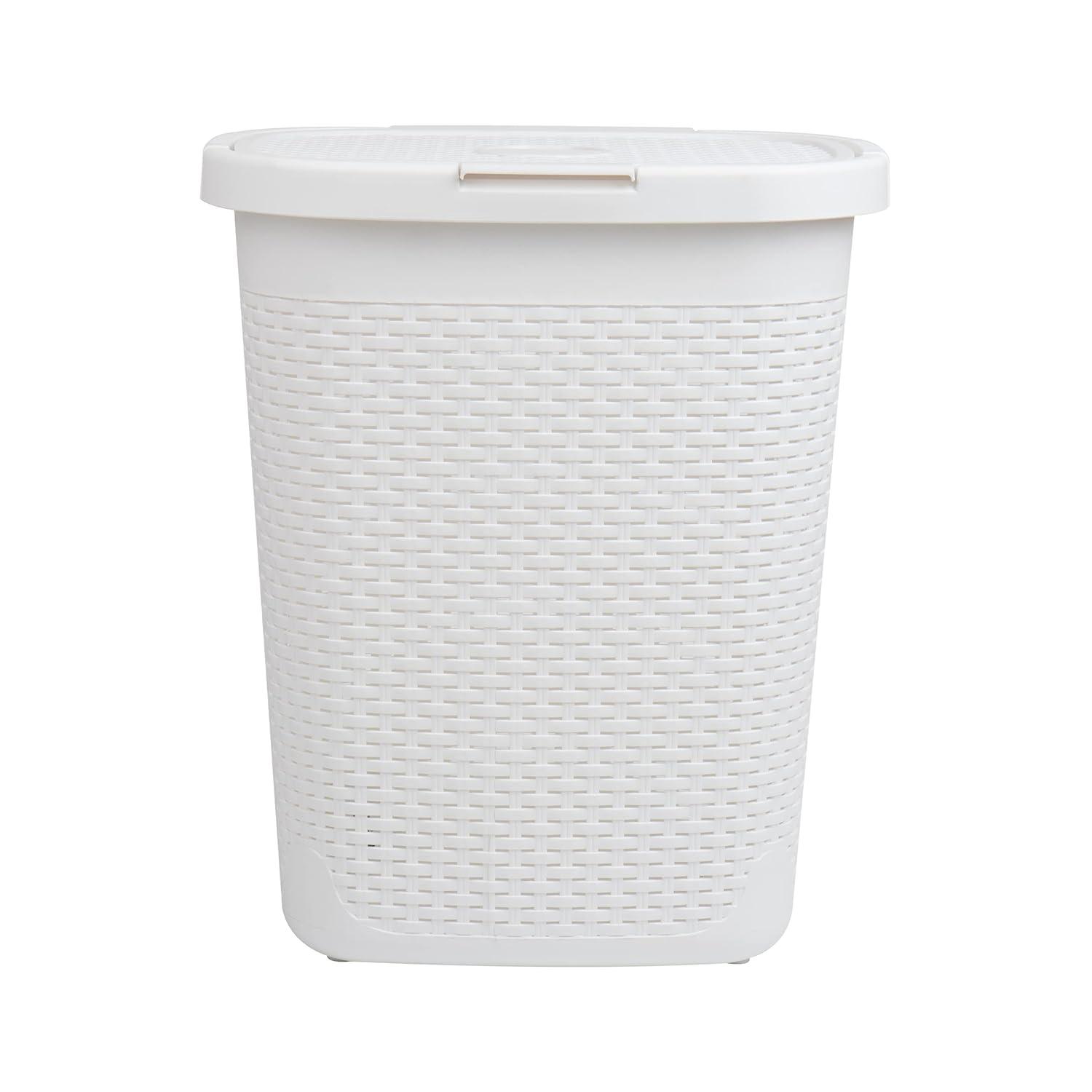 imageMind Reader Slim Laundry Hamper with Lid 50L Clothes Basket Premium Wicker Design Plastic BlackWhite