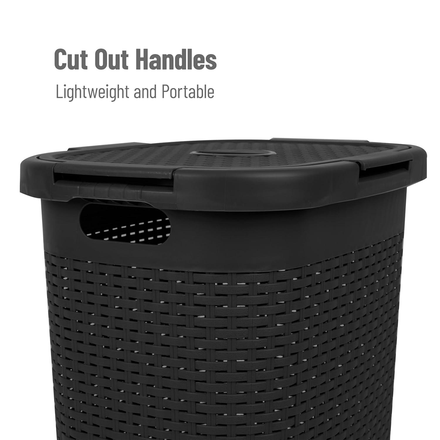 imageMind Reader Slim Laundry Hamper with Lid 60L Clothes Baskets Premium Wicker Design Plastic 3Pack IvoryBlack