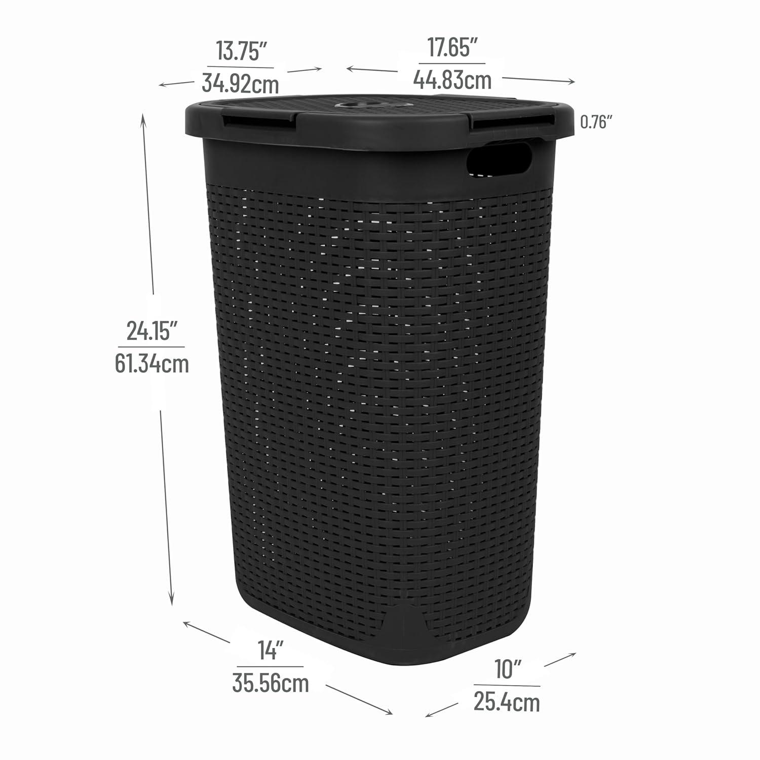 imageMind Reader Slim Laundry Hamper with Lid 60L Clothes Baskets Premium Wicker Design Plastic 3Pack IvoryBlack