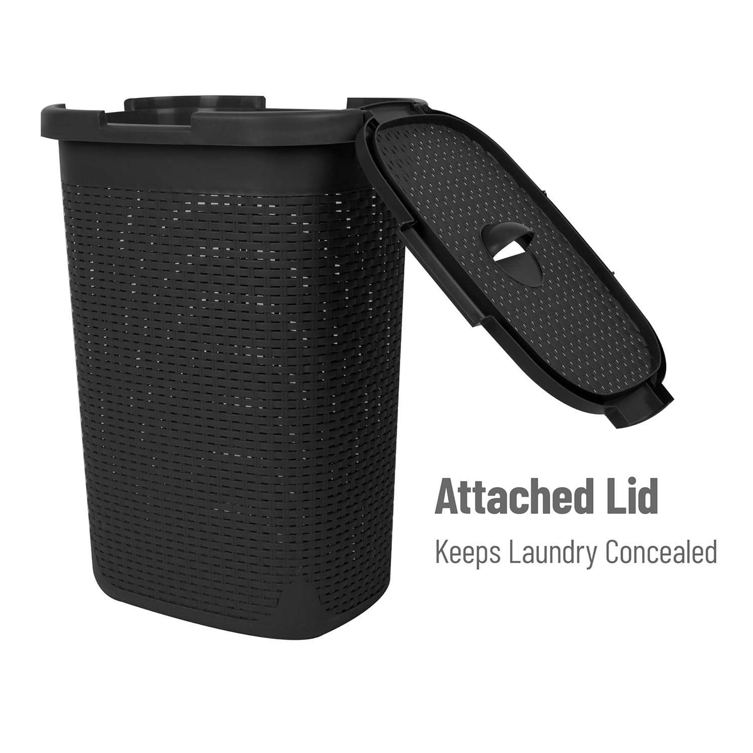 imageMind Reader Slim Laundry Hamper with Lid 60L Clothes Baskets Premium Wicker Design Plastic 3Pack IvoryBlack