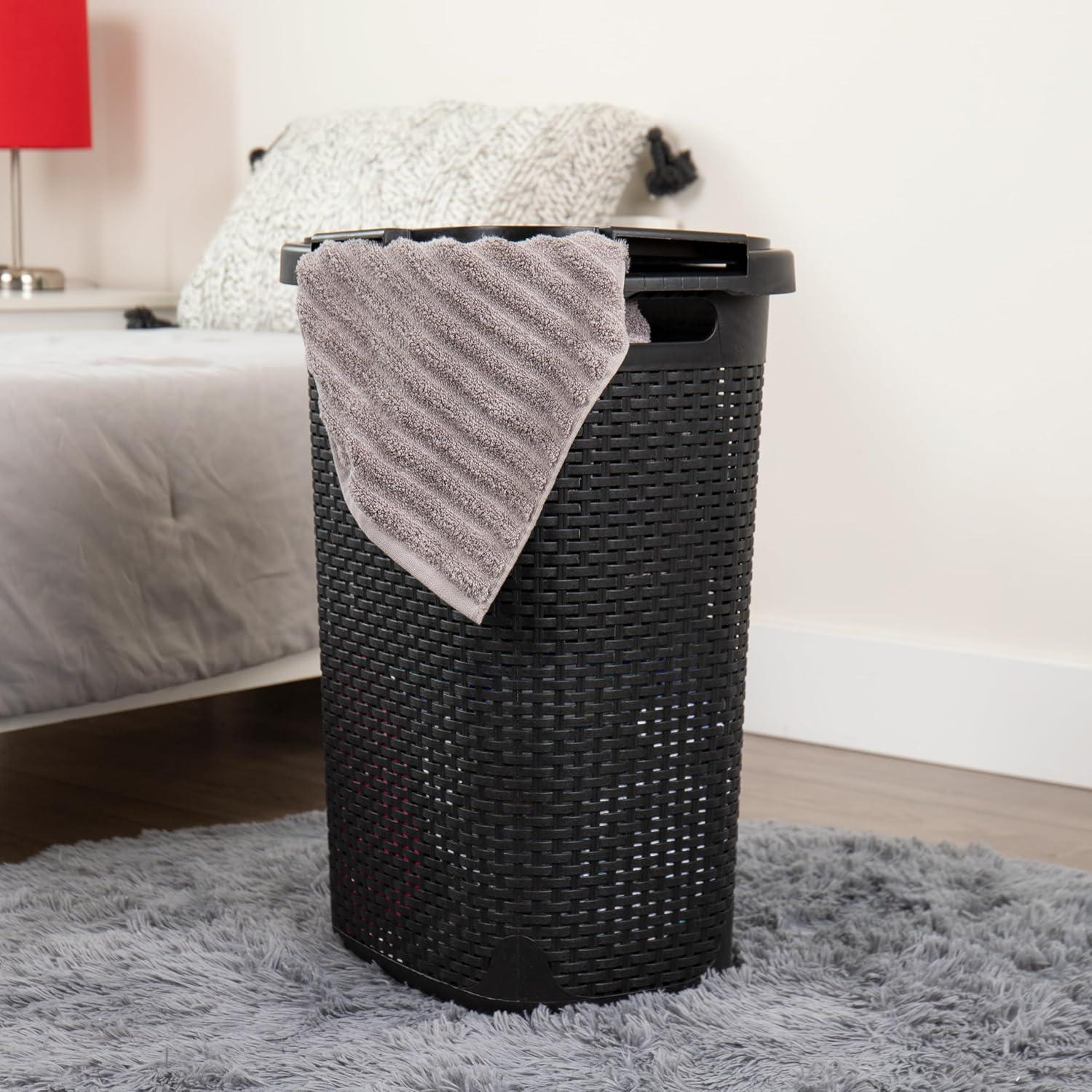 imageMind Reader Slim Laundry Hamper with Lid 60L Clothes Baskets Premium Wicker Design Plastic 3Pack IvoryBlack